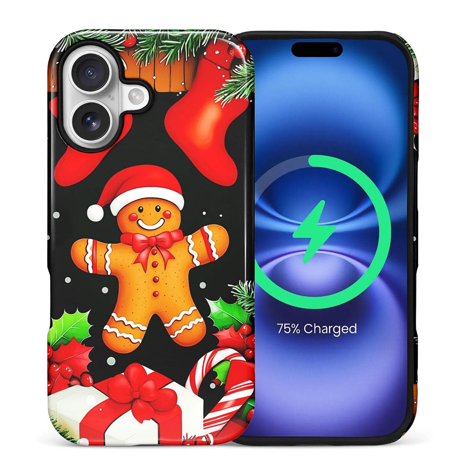 XUANWENPA for iPhone 17 Case,Campatible with Magsafe,Featuring A Mixed Double-Layer Protective Matte Shell Design with Glossy Patterns,Christmas Biscuits and Socks Box.