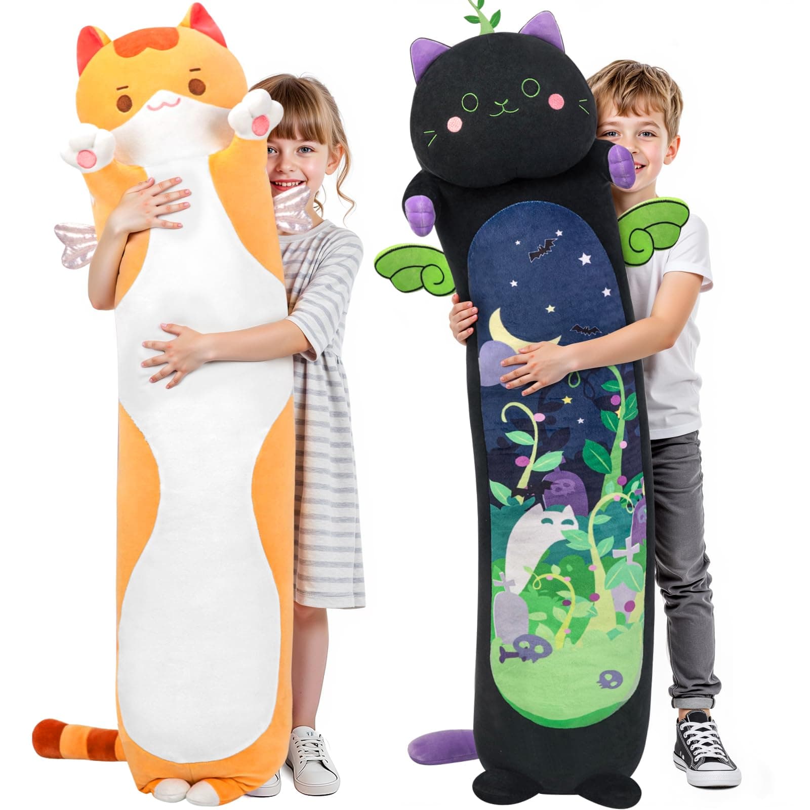 Mewaii Body Pillow Long Cat Plush Brown 43 in, Extra Filling Soft Cute