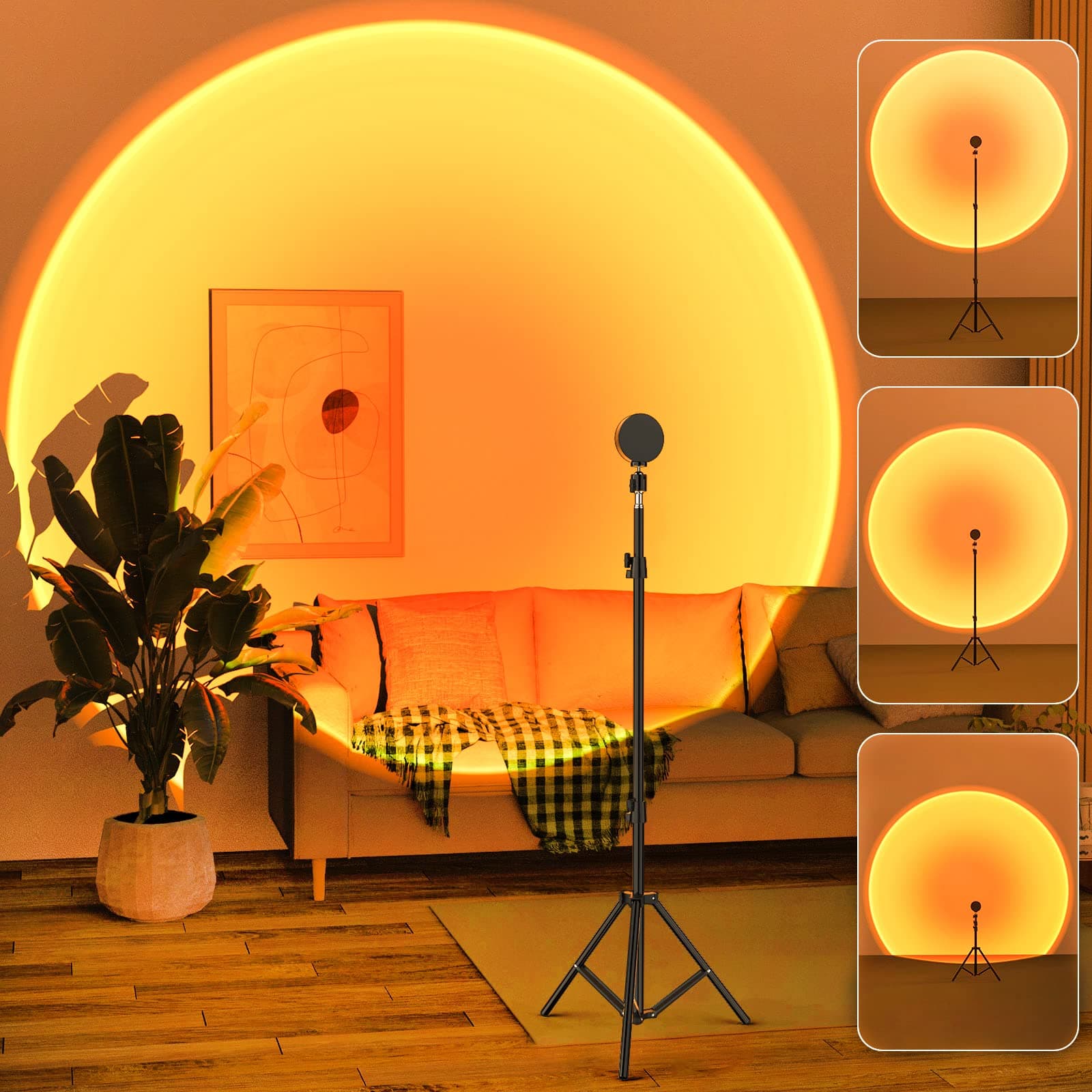 Balkwan Sunset Lamp Projection Rotation Rainbow Lamp Led Romantic Visual Led Light Network Red Light with USB Modern Floor Stand Night Light Living Room Bedroom Decor (Floor Sunset red)