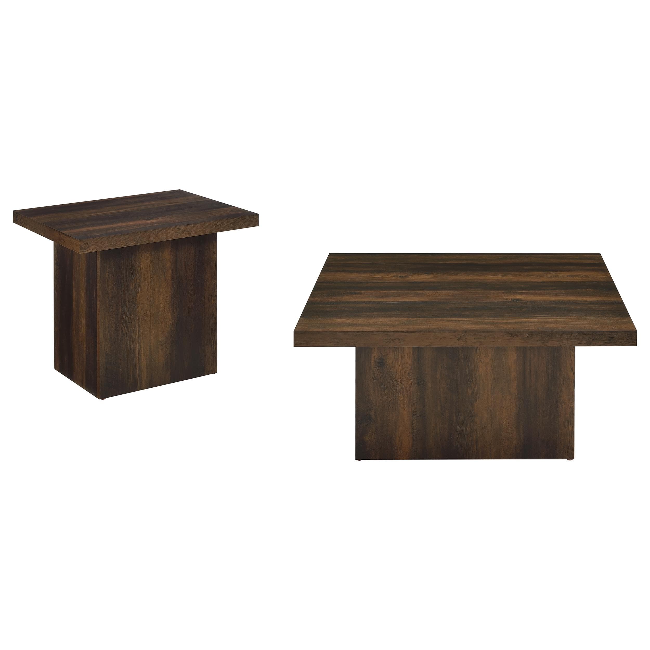 Coaster Home Furnishings - Devar - Wood - 2-Piece Coffee Table Set with Chunky Top Design, Plinth Base and Transitional Style – Living Room – Dark Pine - 710888-S2