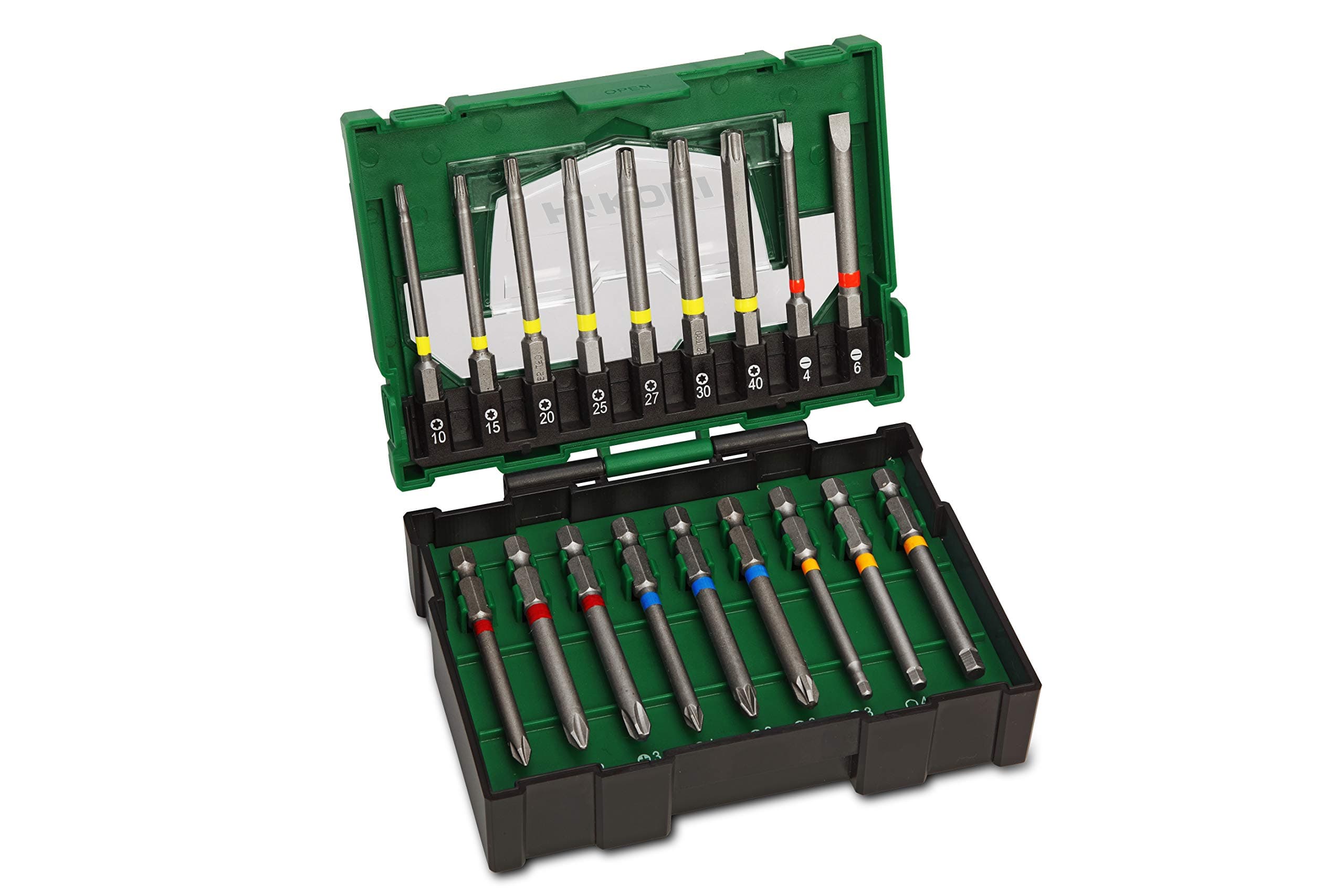 HiKOKI 18-teiliger Bit-Satz (75mm) - Langlebiges Schraubendreher-Bit-Set für präzises Arbeiten - Torx, PH, PZ, SL, Innensechskant Bits - Bit-Box ideal für Heimwerker und Profis