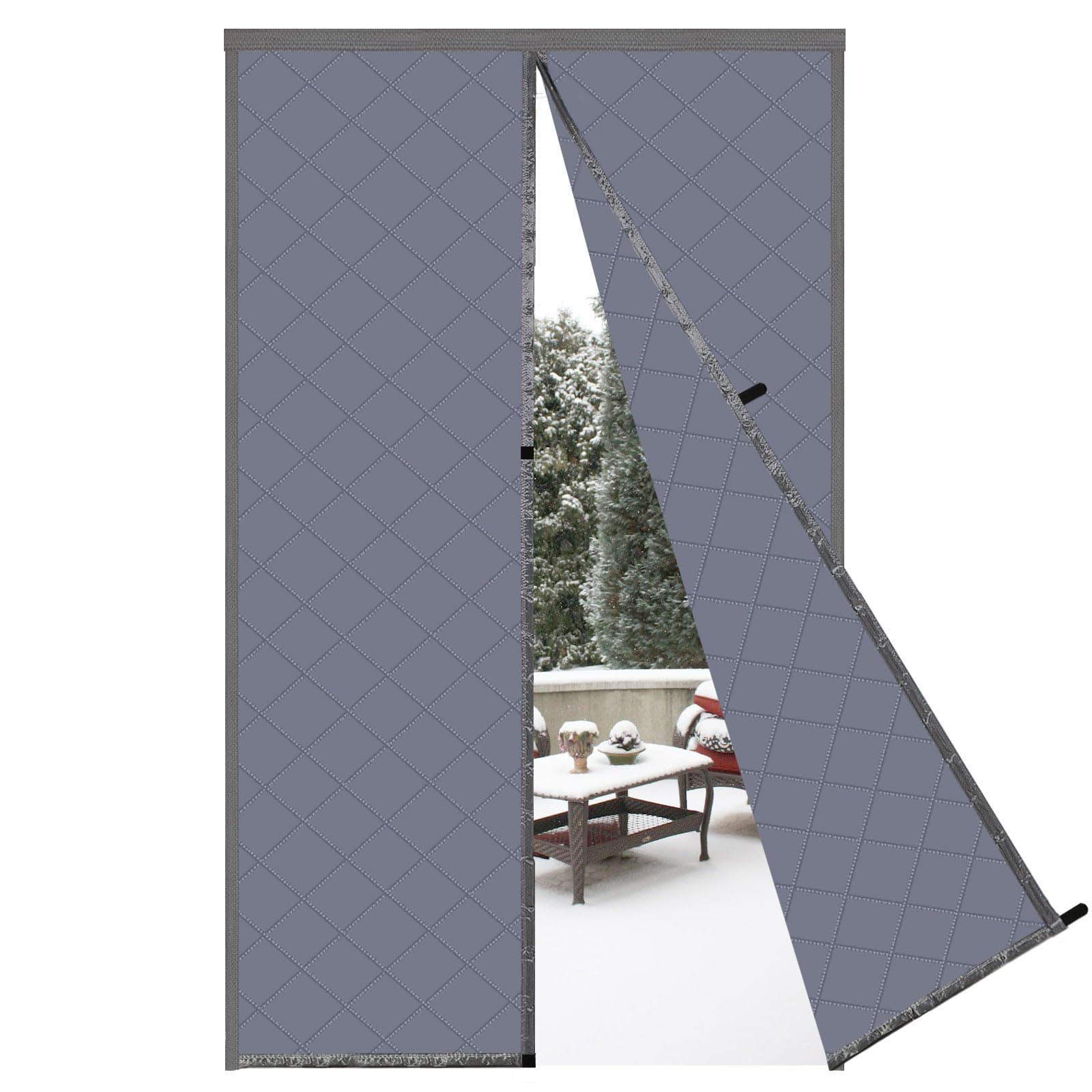 Risareyi Magnetic Thermal Insulated Door Curtain 86x84inch, Grey Oxford Filling with Thicker Polyester, Patio Door Insulation for Winter Cold Protection, Doorway Cover