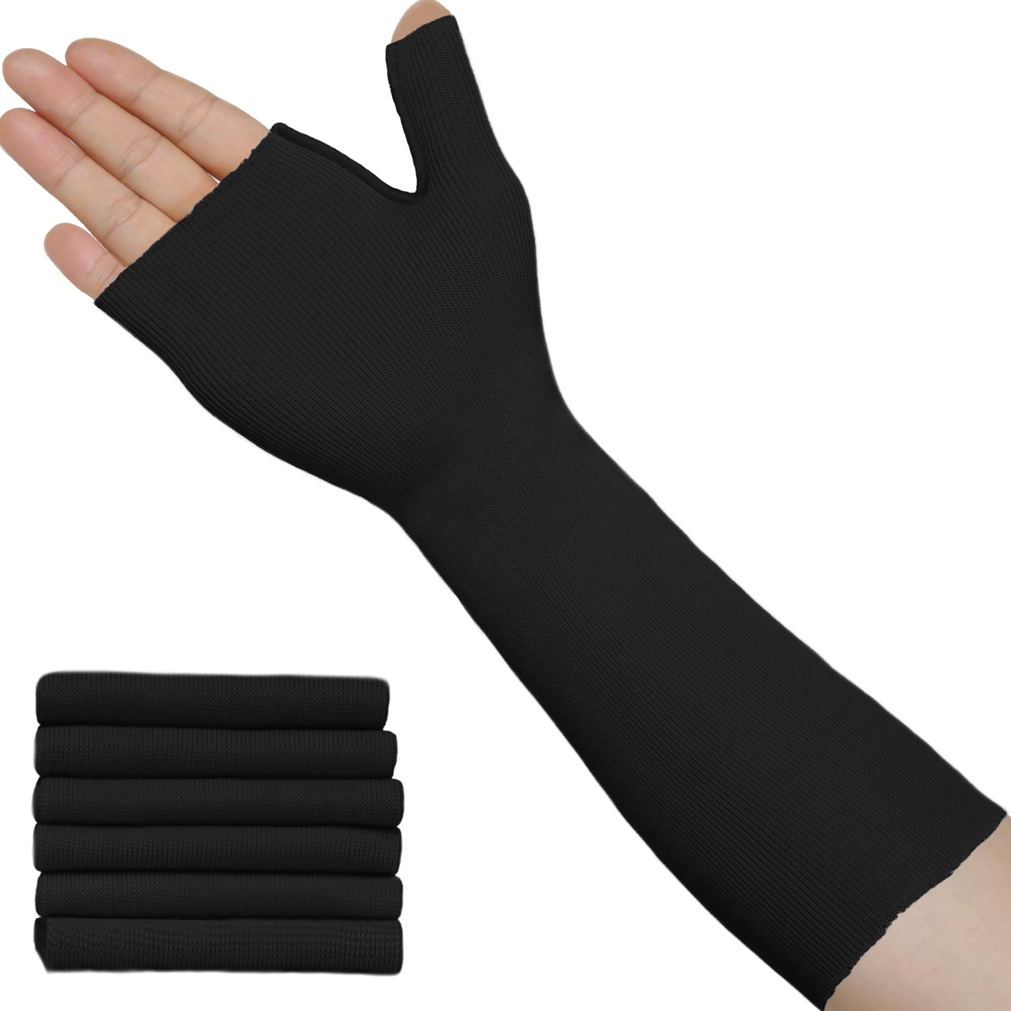 VISKONDA Hand Socks for Splint (Pack of 6) Wrist and Thumb Spica Wrap Liner for Women Men,Arm Cast Cover Stockinette Sleeve for Under Brace Skin friendly protective cover(Black,Small)