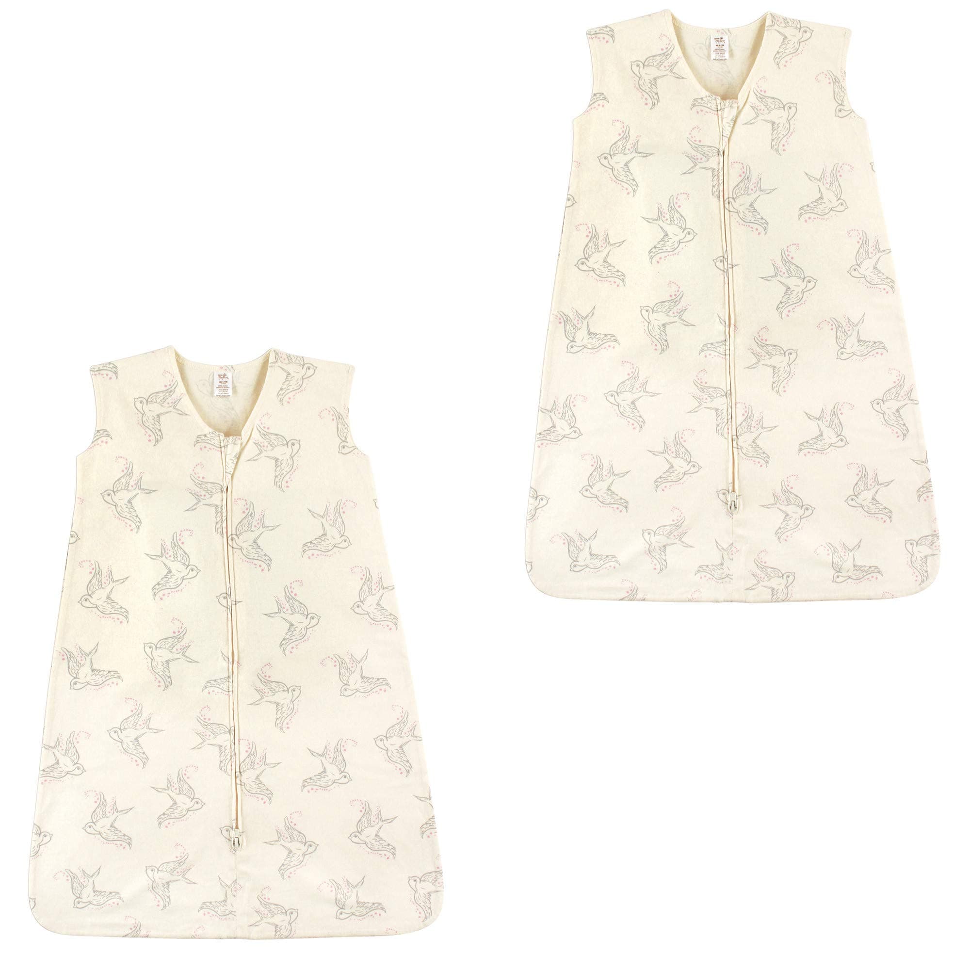 Touched by Nature Baby Organic Cotton Sleeveless Wearable Sleeping Bag, Sack, Blanket, Bird 2-Pack, 0-6 Months