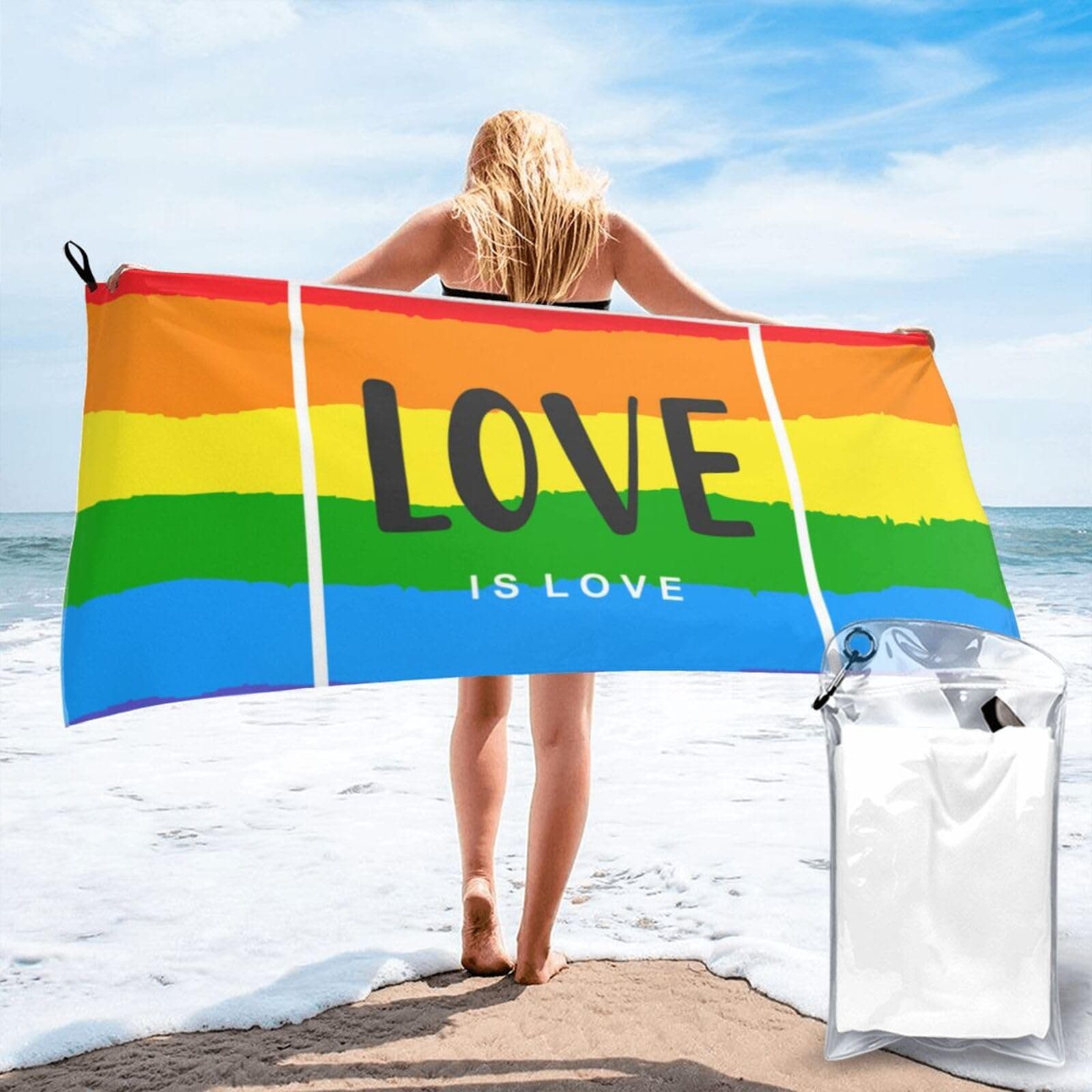 Tengyuntong Love is Inspirational Gay Pride Beach Towel, Soft Microfiber Absorbent Beach Bath Towel, Adults Unisex Kids Towel Blanket
