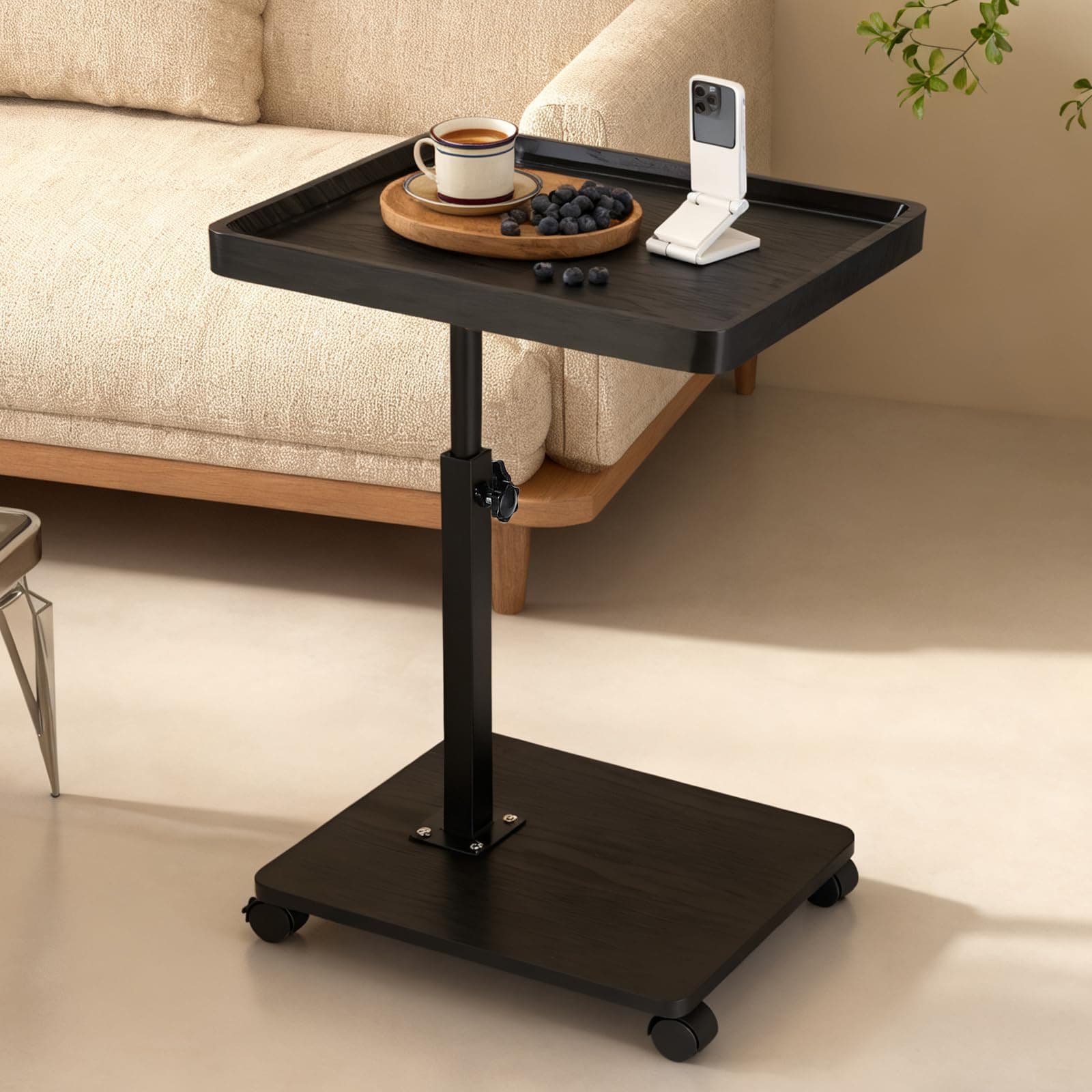 COBATANG Adjustable C Table End Table, Swivel TV Tray Table for Couch, C Shaped Side Tables for Living Room and Bedroom Small Table for for Sofa, Bed,Chair, Snack (Black)