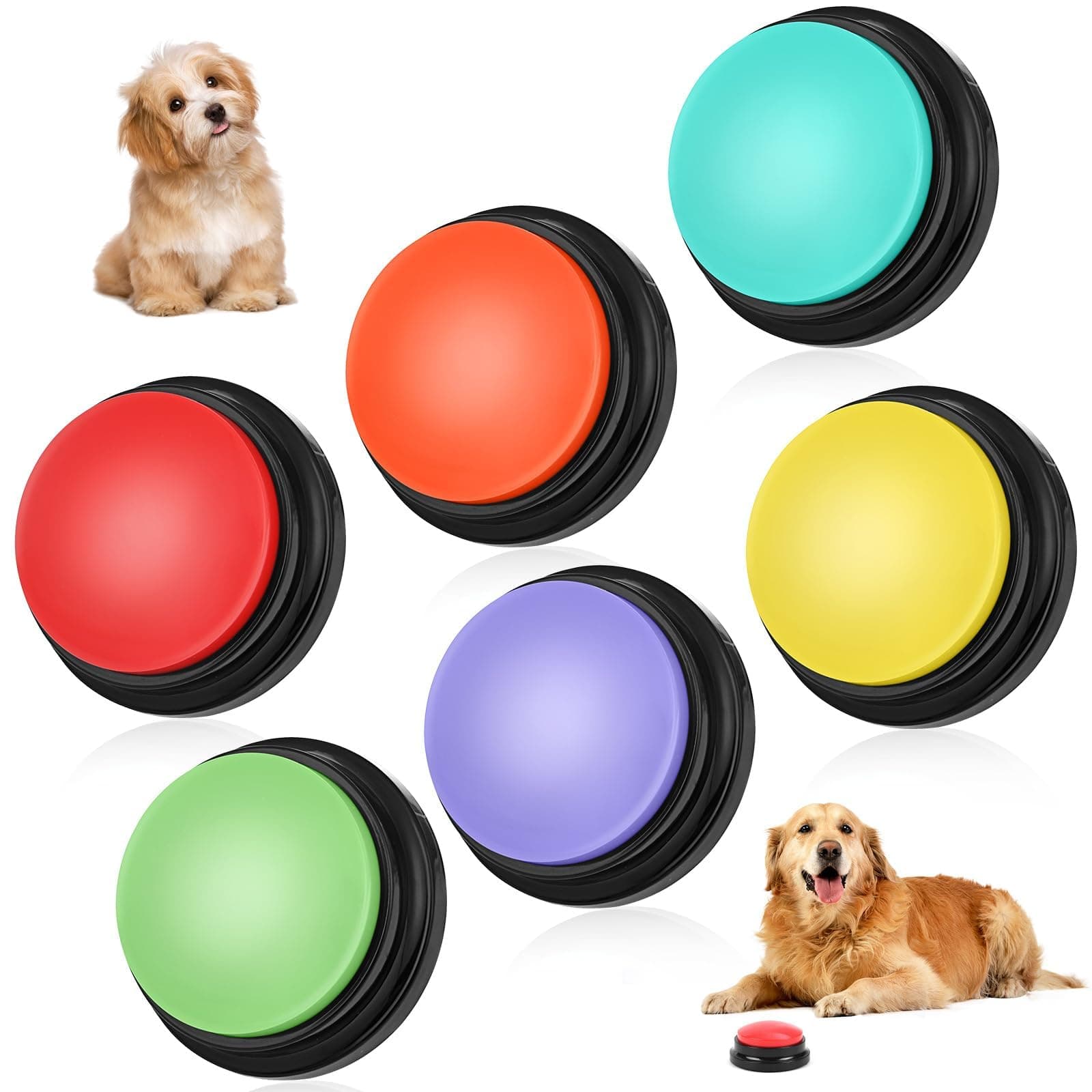 lazycozy® Dog Buttons for Communication - Pack of 6 Talking Buttons with Clear Voice Recording, 30 Seconds, Bright Colors, Easy Press for Pet Training