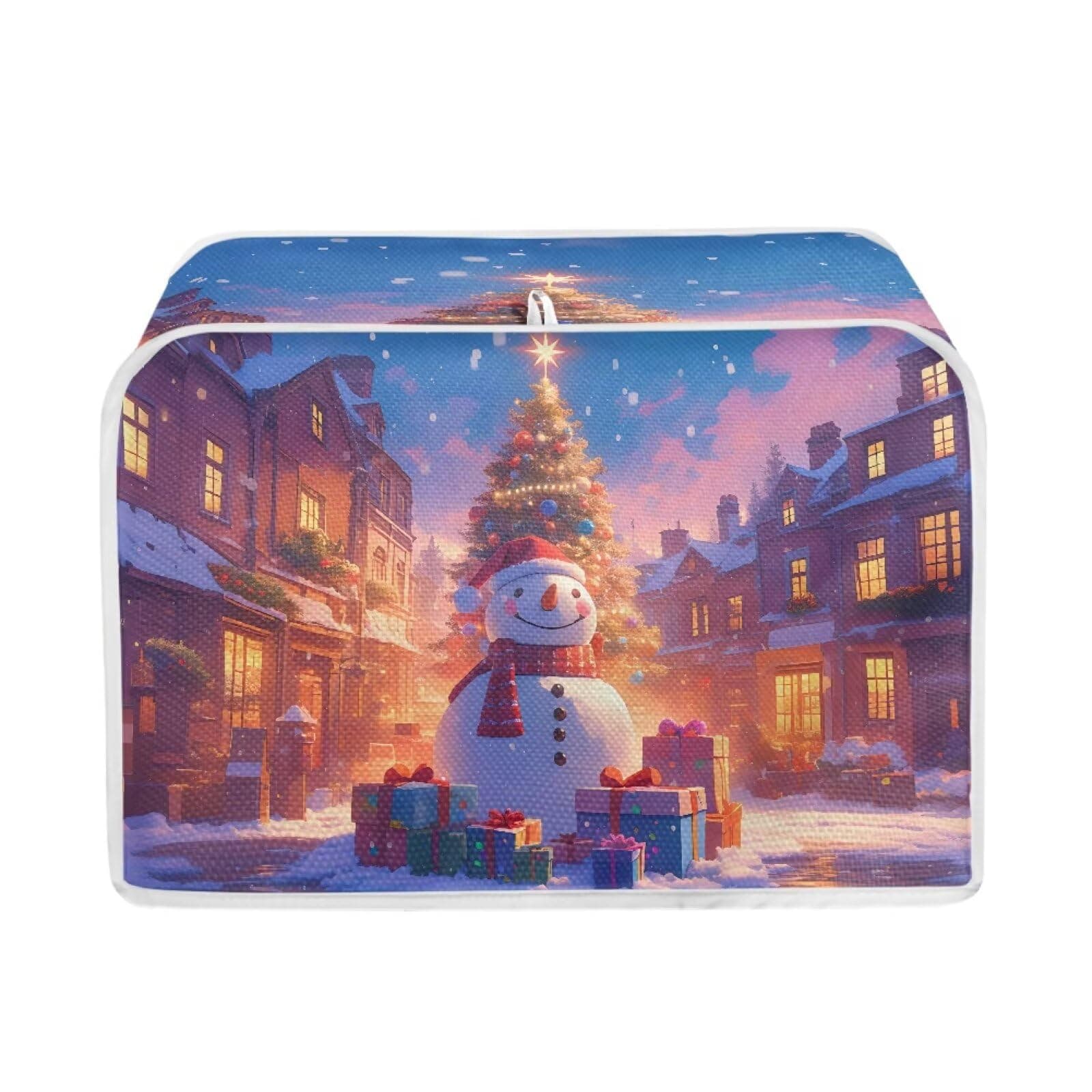 Psesaysky Toaster Covers Dust Cover Stain Resistant Lightweight Protector Toaster Covers 4 Slice Bakeware Protector-Christmas Snowman Print