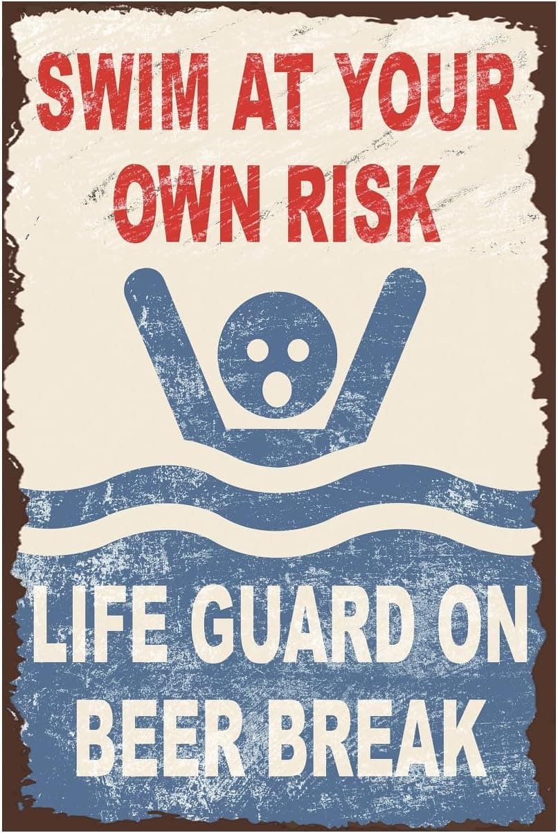 Funny Swimming Pool Signs Swimming Pool Rules Warning Metal Sign Swim At Your Own Risk Yard Sign Garage Farm Garden Wall Decor Sign Plaque Outdoor For Home Fence Gift For Women Men 8x5.5 Inch