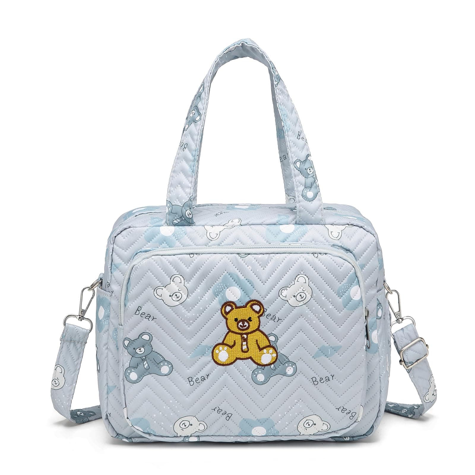 Small Diaper Bag Tote, Crossbody Diaper Bag Mini Purse with 8 Pockets, Travel Baby Bag for Boys & Girls, 2 Insulated Pockets, Blue - Bear