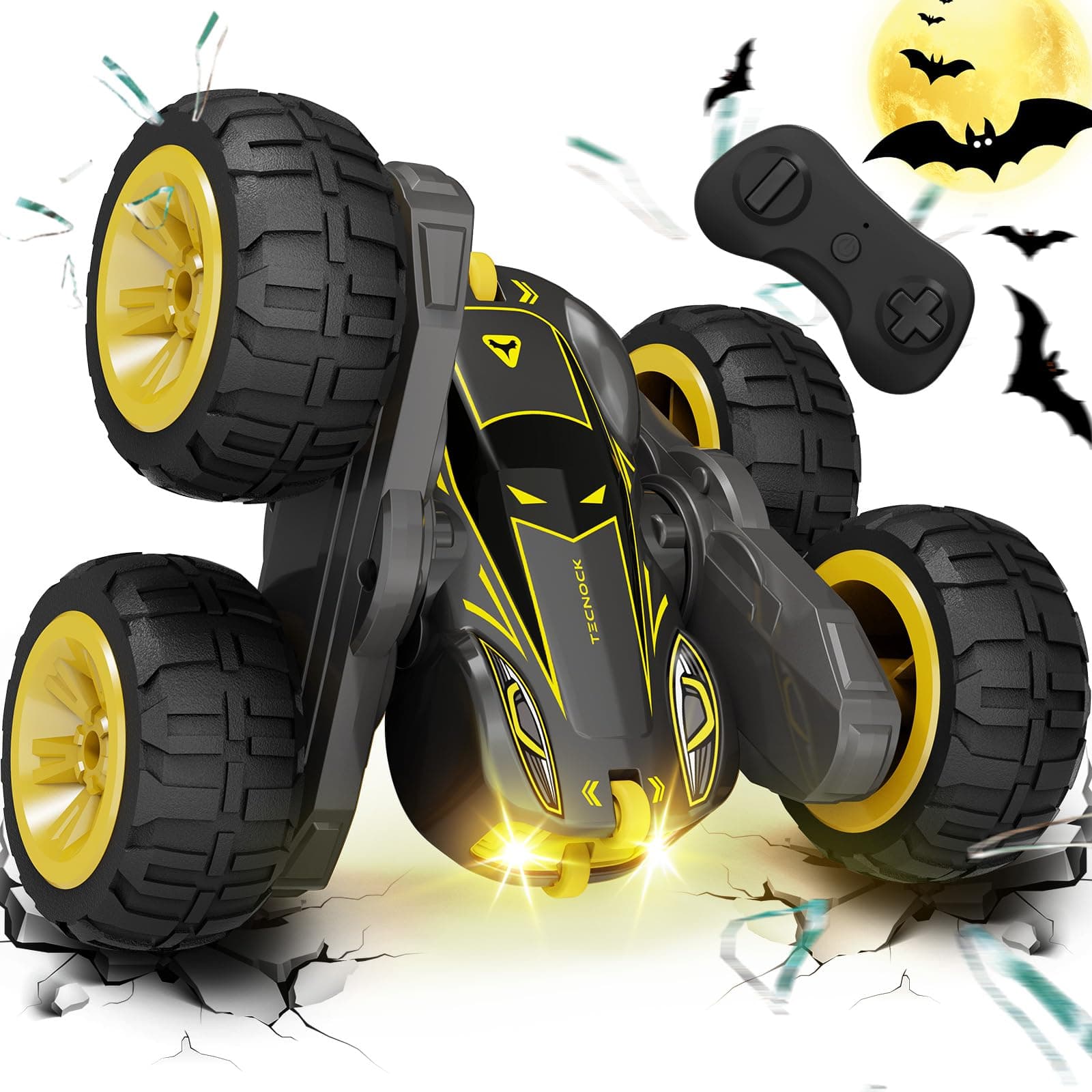 Tecnock Remote Control Cars for Kids, 2.4GHz RC Car with Type-C Easy Charging, 4WD Double Sided 360° Rotates and Flips RC Stunt Car, Toys Gift for Boys and Girls