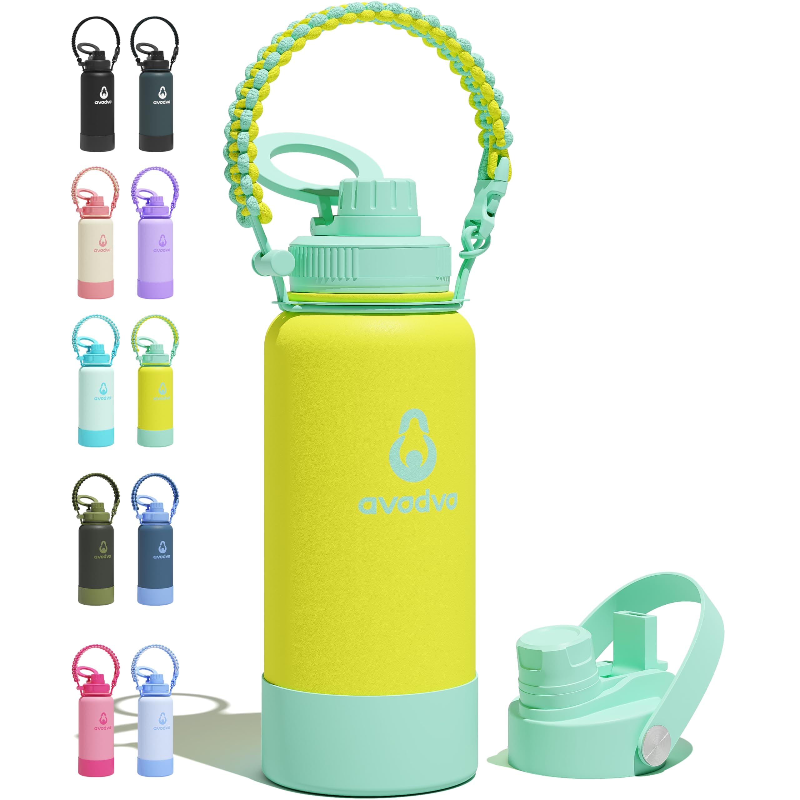 avodvo Insulated Water Bottle with Strap, 32 oz Water Bottle with Magnetic Lid & 2-in-1 Straw and Spout Lid, Stainless Steel Water Bottles with Straw for Gym, Hiking, Travel, BPA-Free, Yellow