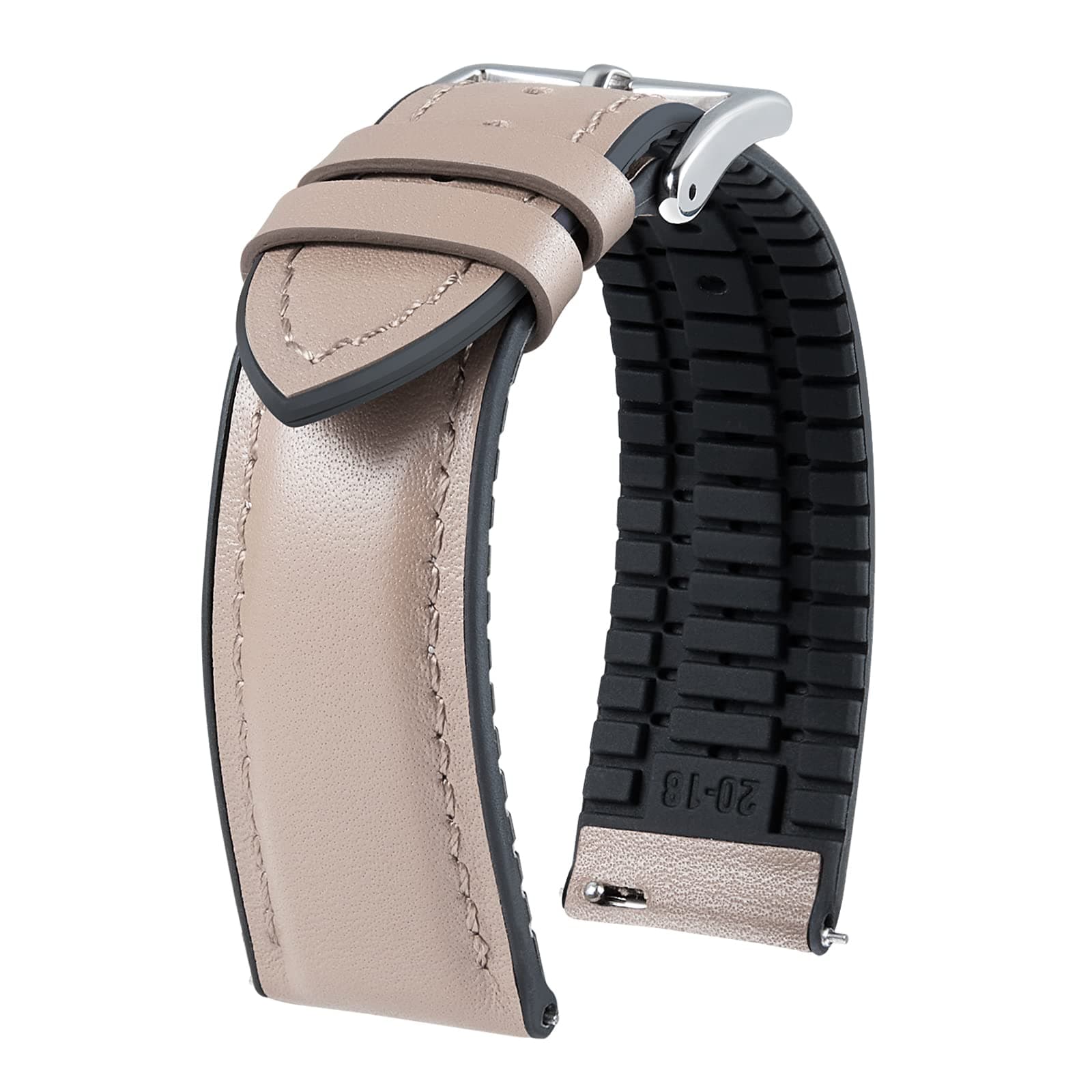 BINLUN Leather Silicone Watch Straps Quick Release14mm 16mm 18mm 19mm 20mm 21mm 22mm Breathable Micro-Perforated Leather Rubber Hybrid Watch Bands 6 Colours Men Women(Beige,Sliver Buckle,16mm)