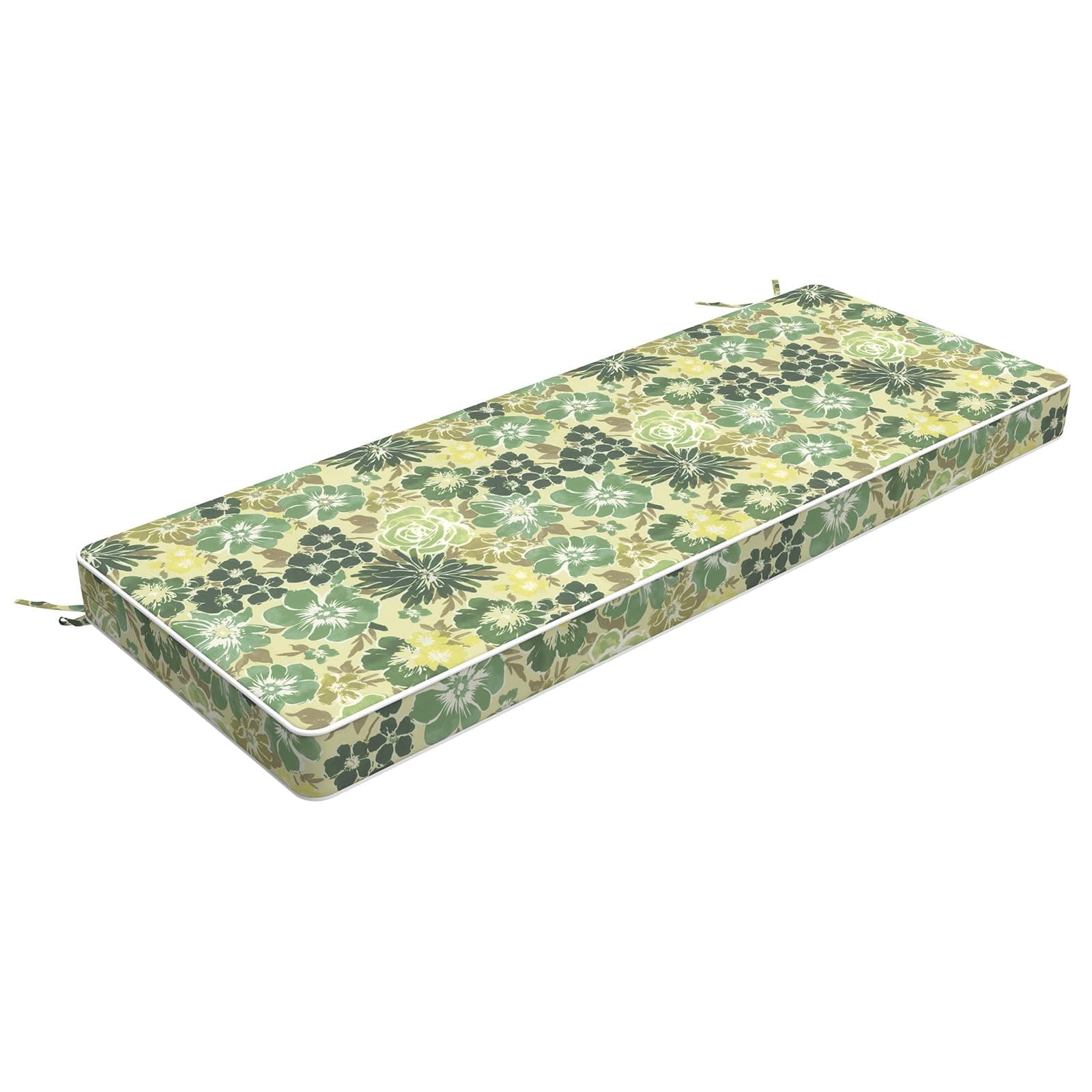 LVTXIII Bench Cushion with Ties, 48x18 Inch Water-Repellent Patio Furniture Cushion, 3" Thick Foam Pad for Outdoor Indoor Window Seat, Porch Swing, Loveseat, Green Rose