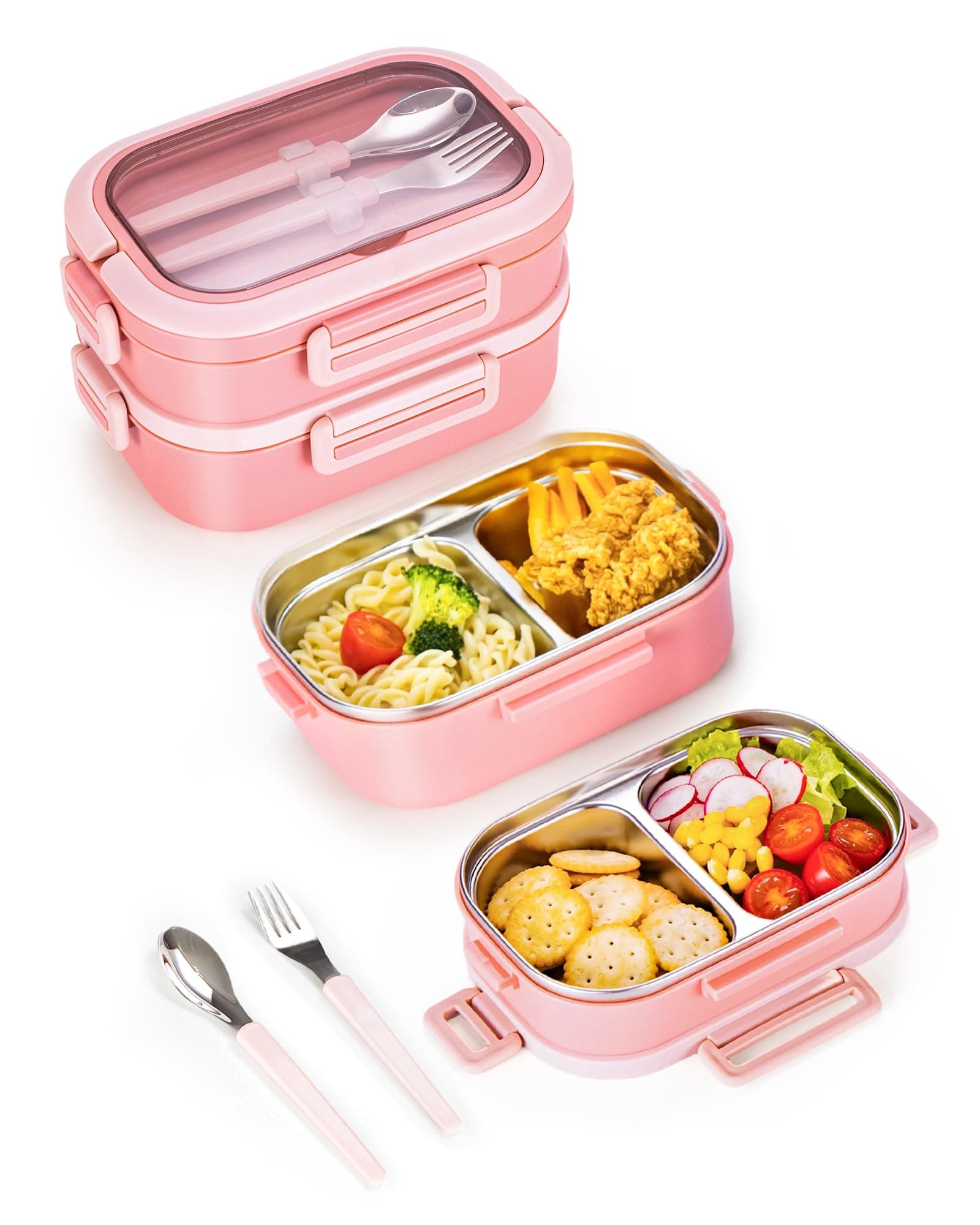 Lille Home Stackable Stainless Steel Bento Lunch Box + Insert Cutlery, 56oz
