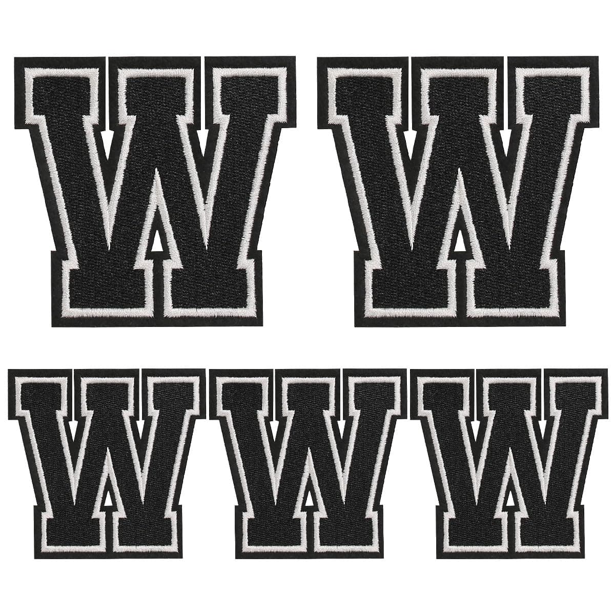 Iron on Letters Patches, 5 Pieces Full Embroidered Individual Letters Patch Applique for Clothes, Dress, Hat, Jeans, DIY Accessories, Black W