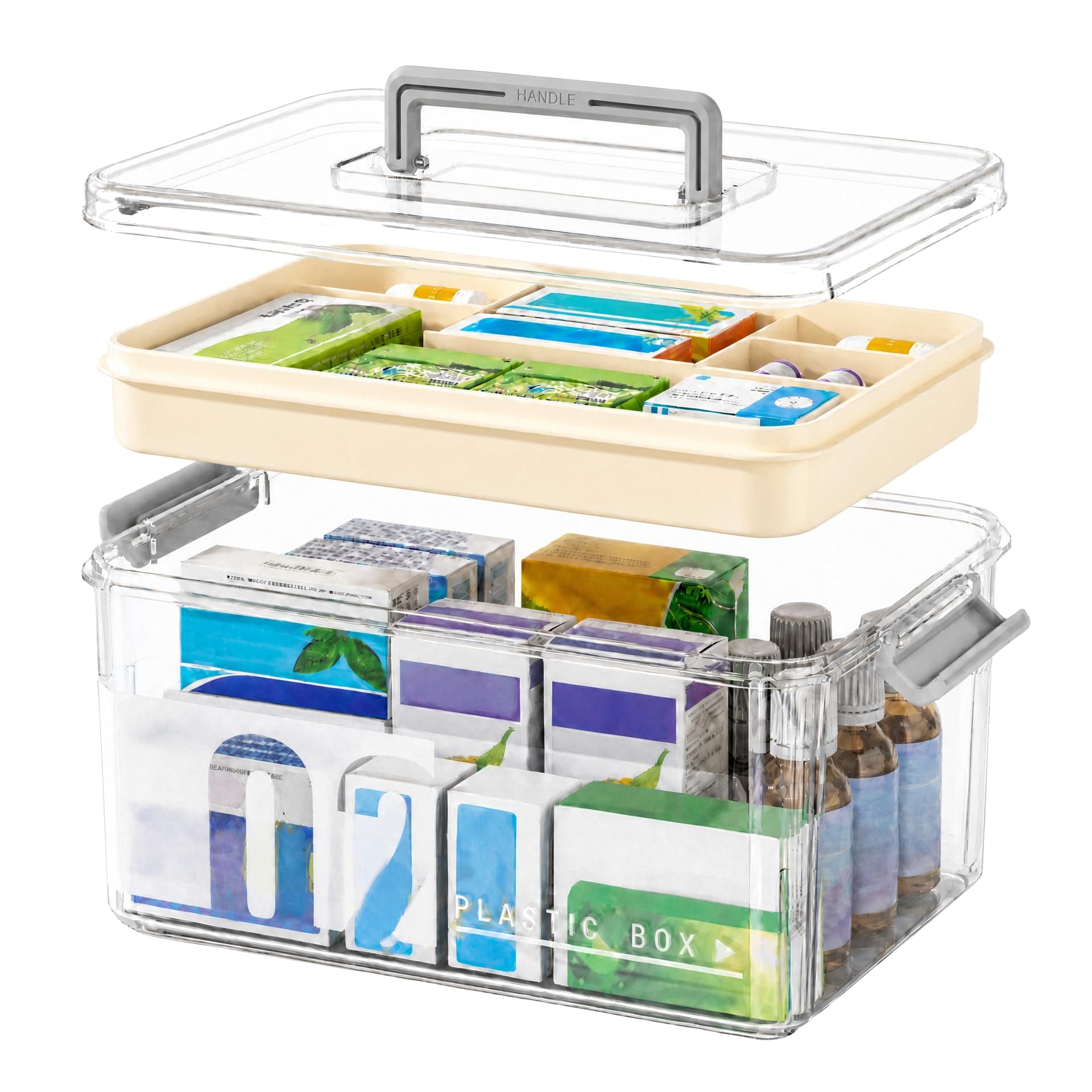 NEMTMCUA Medicine Organizer Storage Box with Handle, Plastic First Aid Box Empty, Thickened Medicine Container Chest, Multipurpose Medical Case with Lids(transparent color)