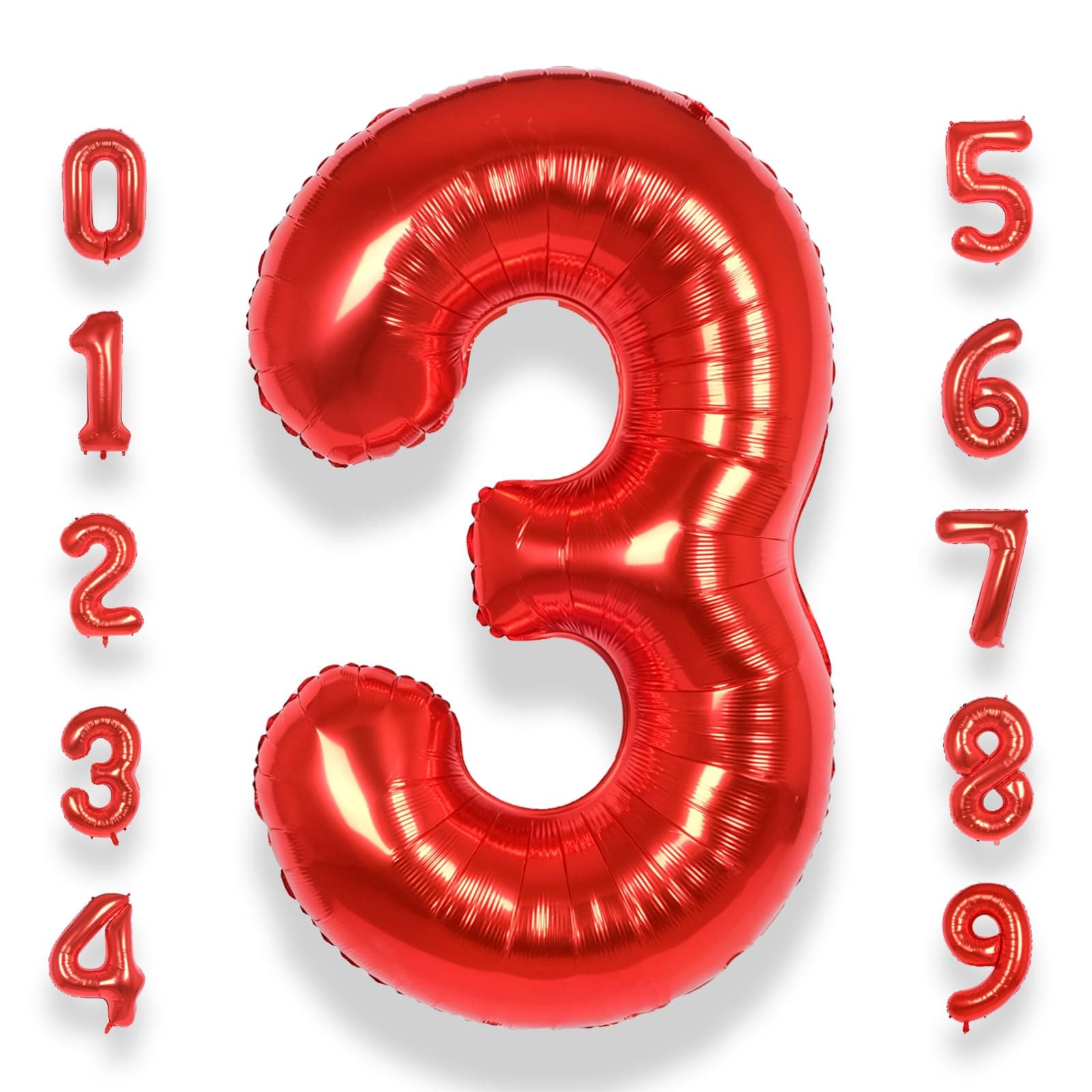 AULE 40 Inch Red 3 Balloon Number Foil 0-9 Birthday Big Numbers