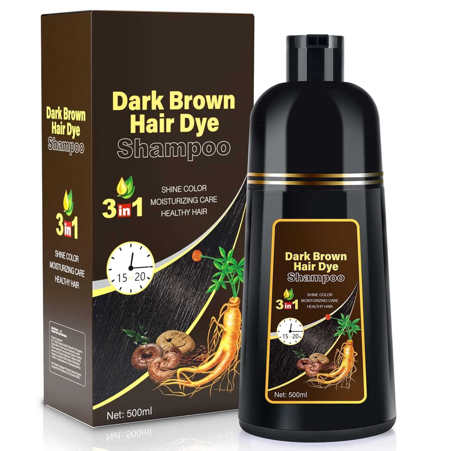 Dark Brown Hair Dye Shampoo 3 in 1, Hair Color Shampoo