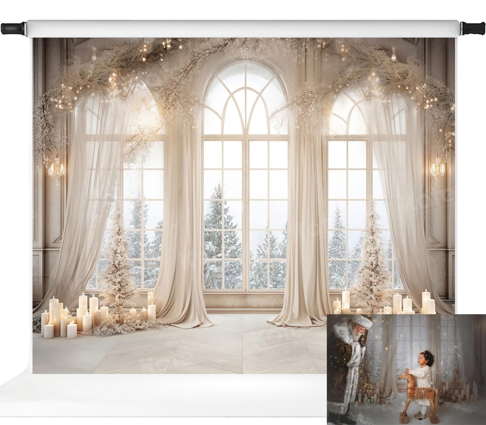 Kate Winter Wonderland Backdrop Snowy Window Scene Candlelight Warmth Photo Background for Romantic Photography Studio Props, 10x8ft