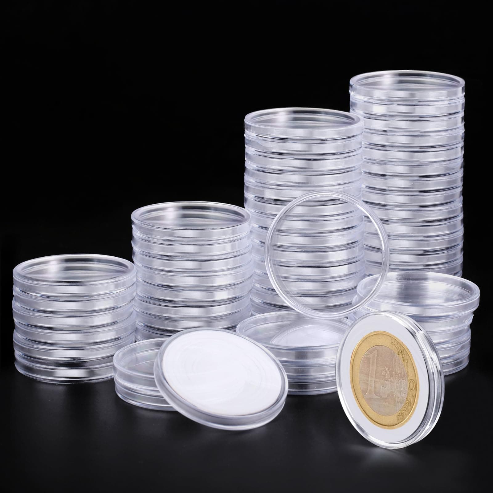 Utron 60P Clear Plastic Coin Capsules, Dollar Coin Holder, 40mm Silver Coin Storage for Collectors, Morgan Silver Dollar Coin Holders with Adjustable Gasket (17/20/25/27/30/33/38/40mm)