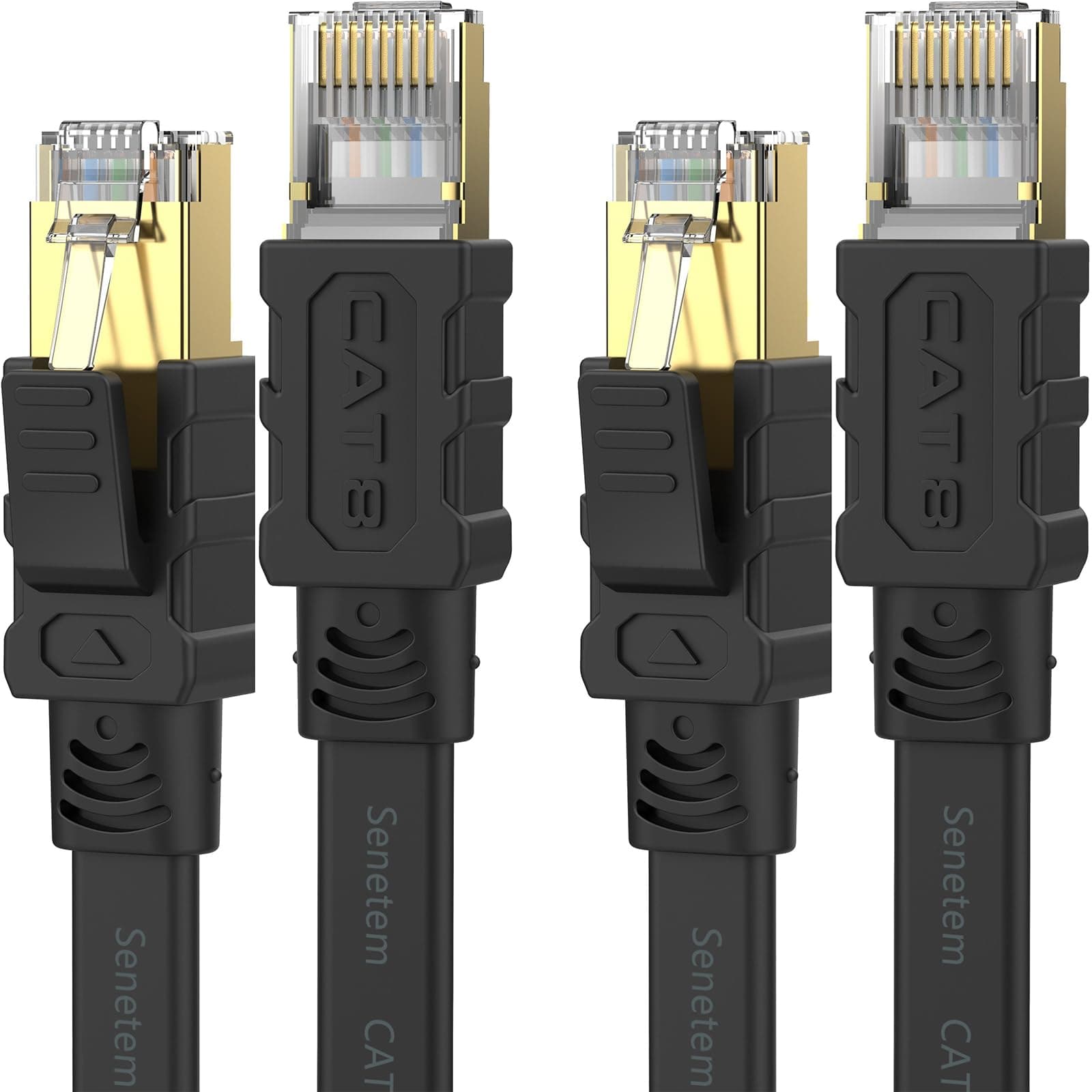 Senetem Cat 8 Ethernet Cable 6FT 2 Pack, High Speed 40Gbps 2000Mhz Flat Internet Network Patch Cord, RJ45 Shielded Outdoor&Indoor LAN Cable, Compatible for Gaming, PC, PS5/4/3, Xbox, Modem, Router