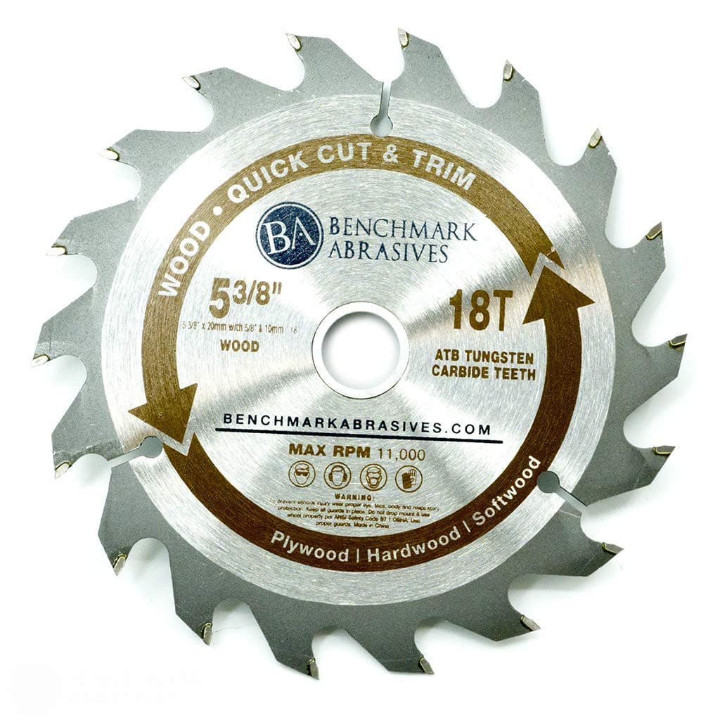 Benchmark Abrasives TCT 5 3/8 Inch Circular Saw Blade, Tungsten Carbide Tipped for Cutting, Plywood, Hardwood, Wood Carving, MDF Panel - Small Circular Saw Wood Cutting Tool - (5-3/8", 18 Tooth)