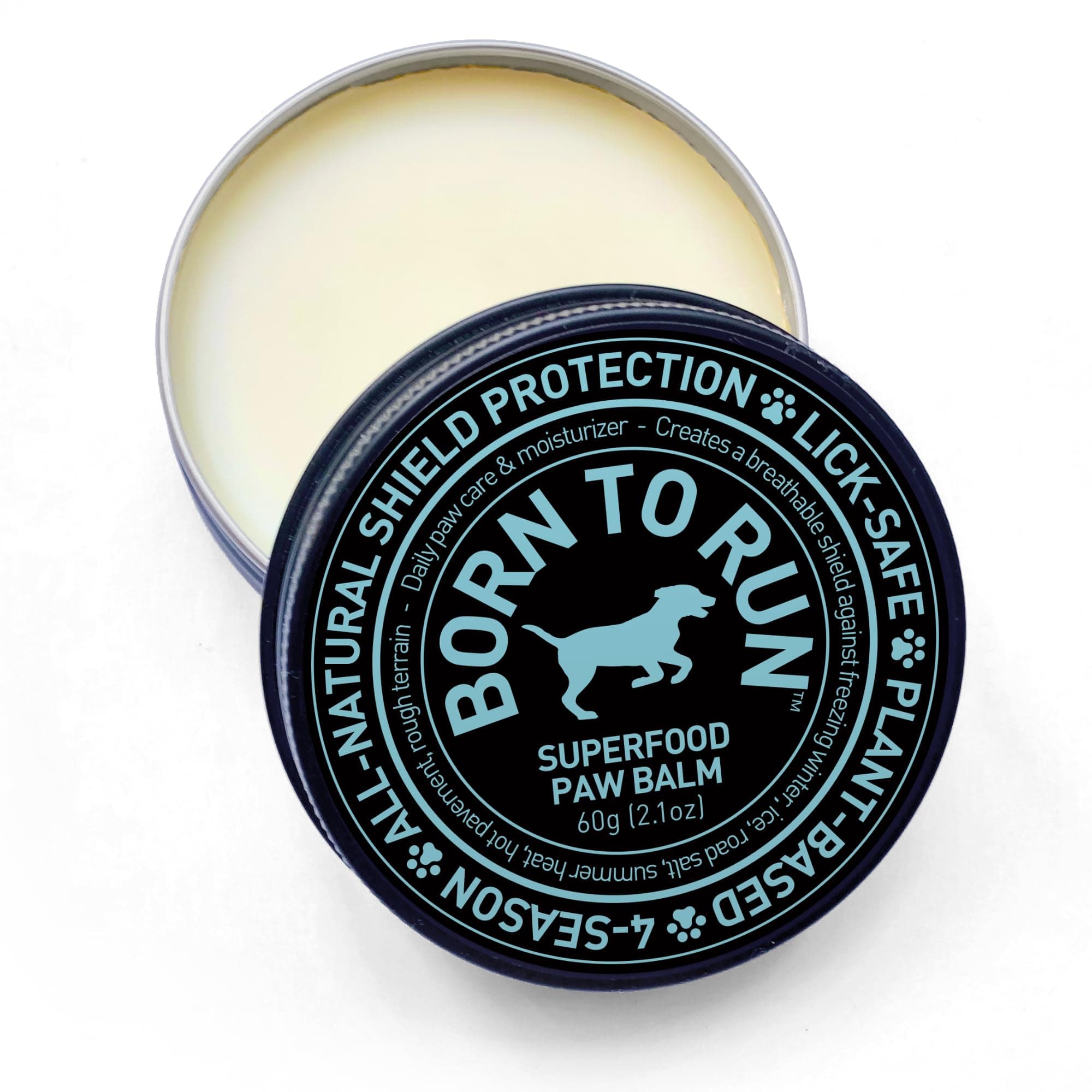 Born To Run™ Superfood Paw Balm for Summer 60g | Handmade in Canada | Natural Breathable Paw Shield for Hot Pavement & Rough Surfaces | Moisturizing Wax for Dry Paws | Vegan Lick-Safe Beeswax-Free