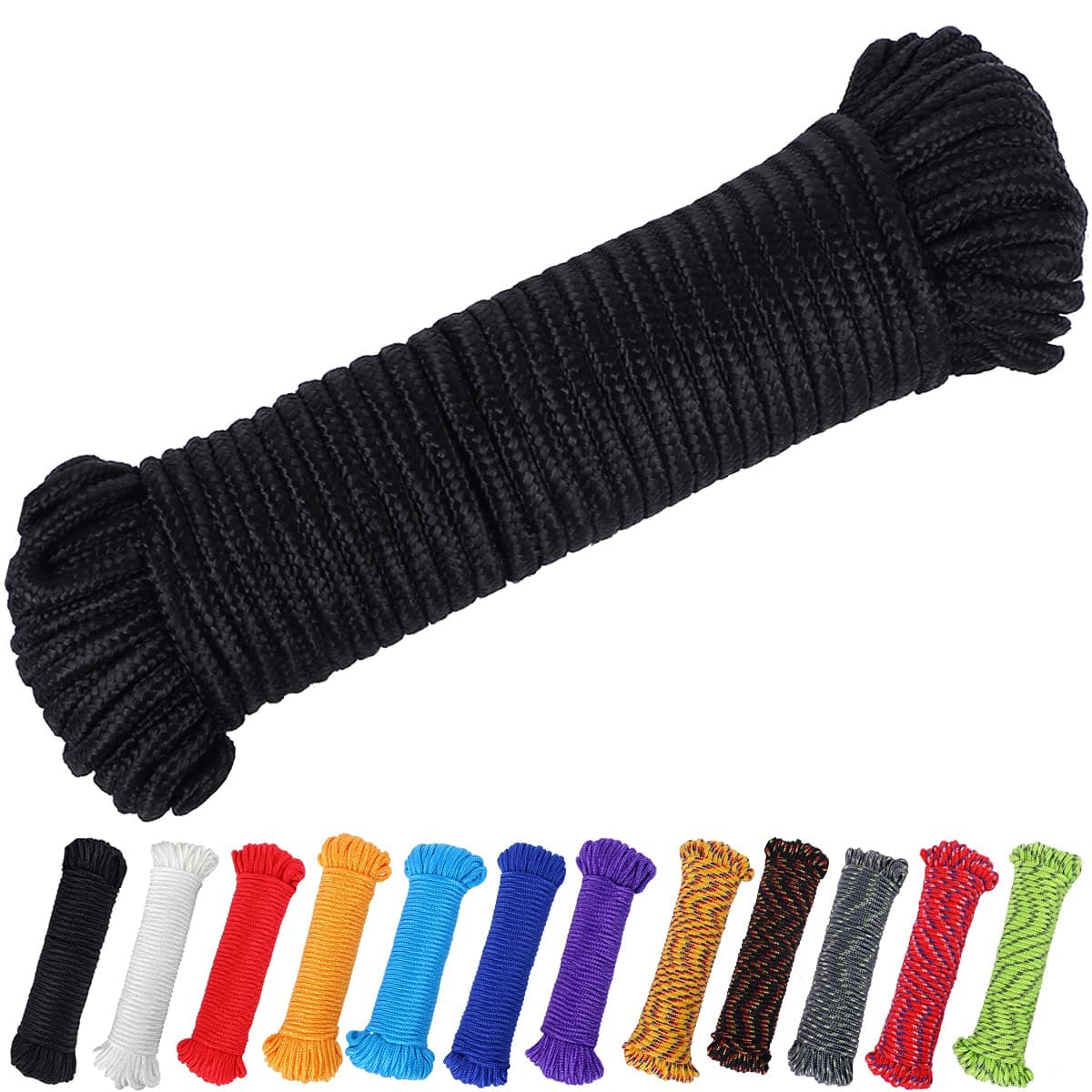 PerkHomy 150 ft 1/4 inch (7mm) Polyester Rope (Nylon - Like Durability) Poly Flag Pole Clothes Line Camping Utility Good for Tie Pull Swing Climb Knot (Black)