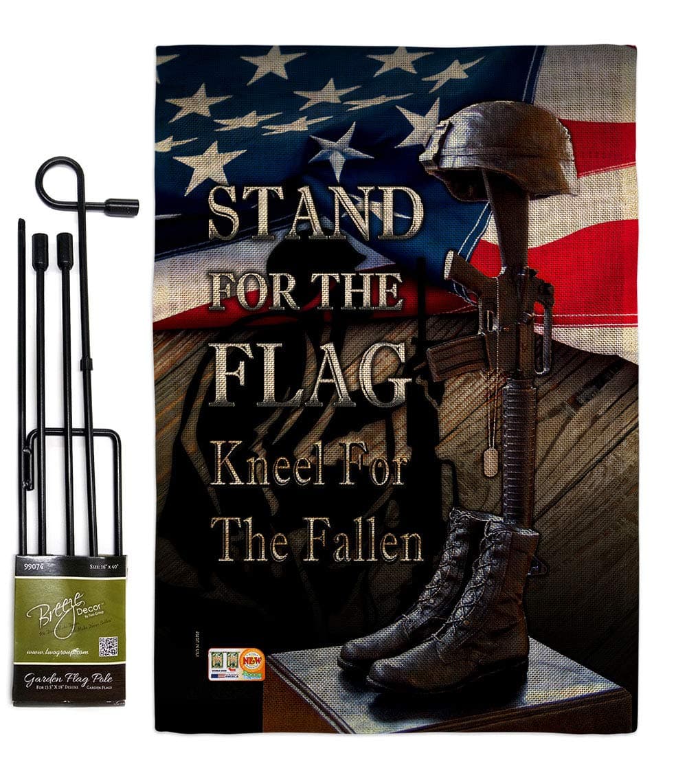 Stand for The Flag Burlap Garden - Set with Armed Forces Service All Branches Support Honor United State American Military Veteran Official - House Banner Small Yard Gift Double-Sided 13 X 18.5