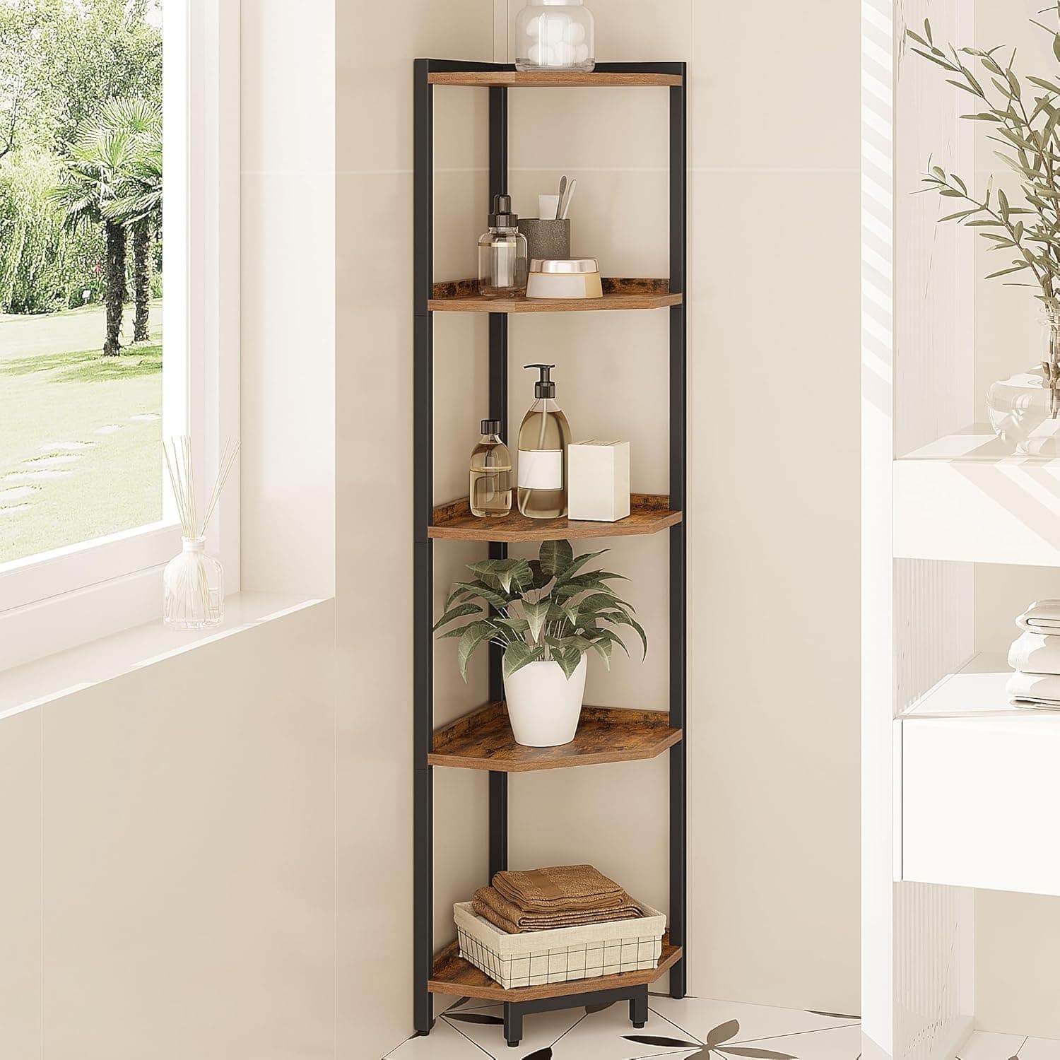 Hzuaneri Corner Shelf Stand, Corner Bookshelf, Storage Standing Shelf Unit