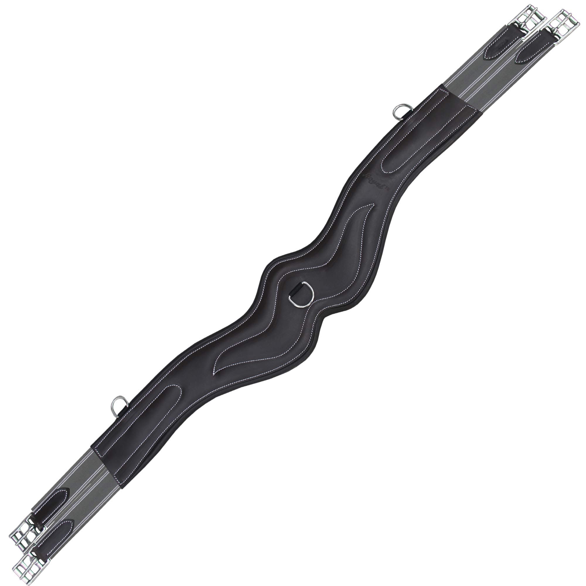ExionPro Exion Anatomic Overlay Girth for Horse Designer Stitch, Calf Linning | Elite Leather Girth, SS Buckles, Havana (Grey/White Elastic), 135 CM (Leather Padding)