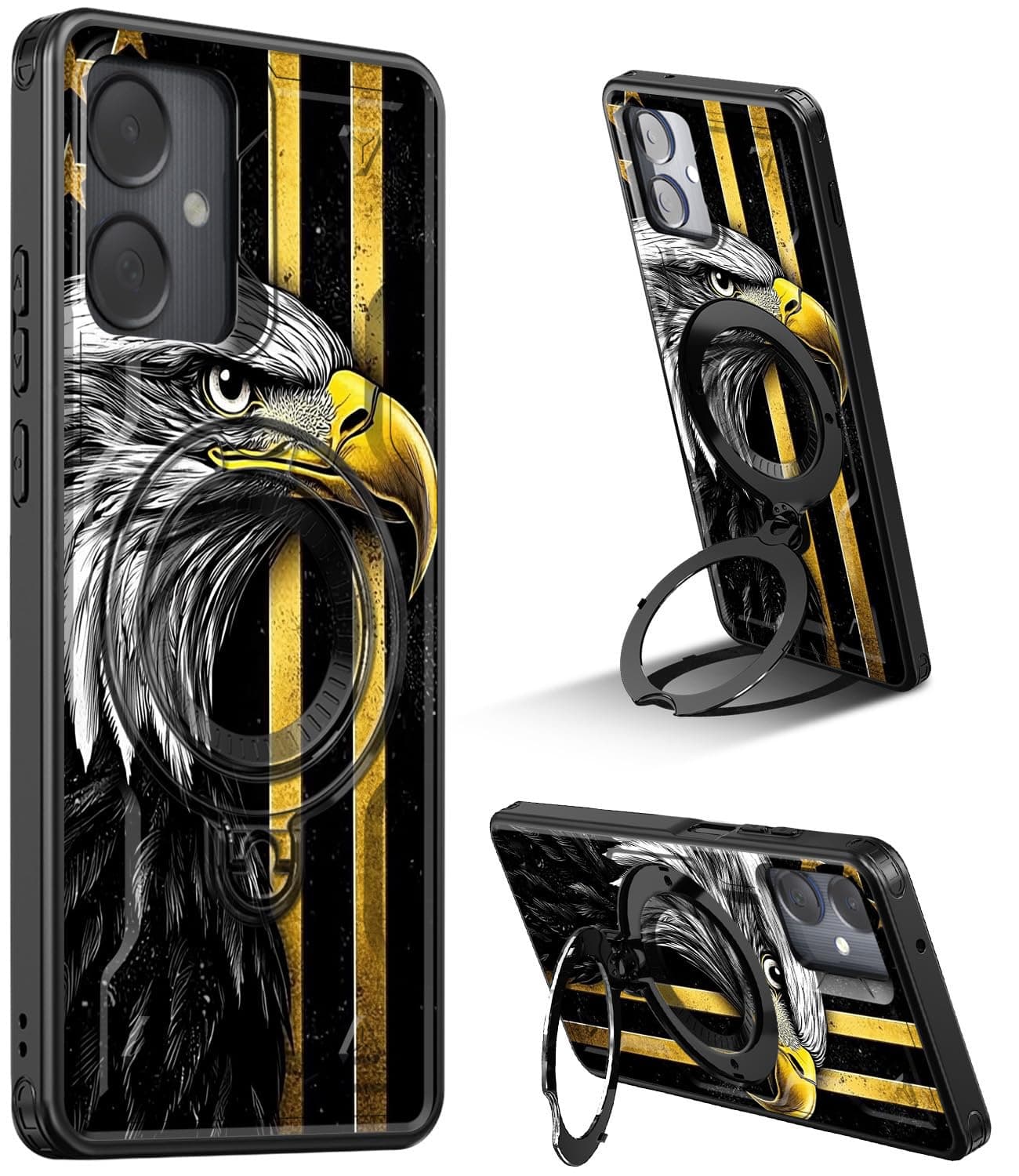 BVCLKJPOI Rugged for Samsung Galaxy A05 Case with 360°Rotatable Ring Kickstand, Magnetic Car Mount Support, Military-Grade Double Layer Shockproof Full Body Rugged Protective Cover, Flag Bald Eagle