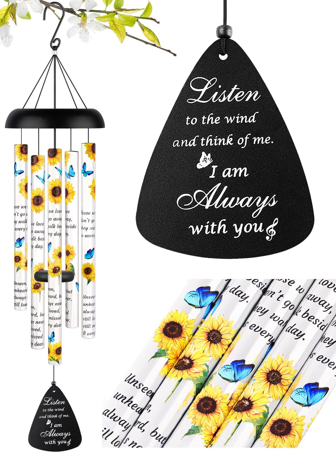 Memorial Wind Chimes Sympathy Gift for Loss of Loved One Mom Dad Sunflower