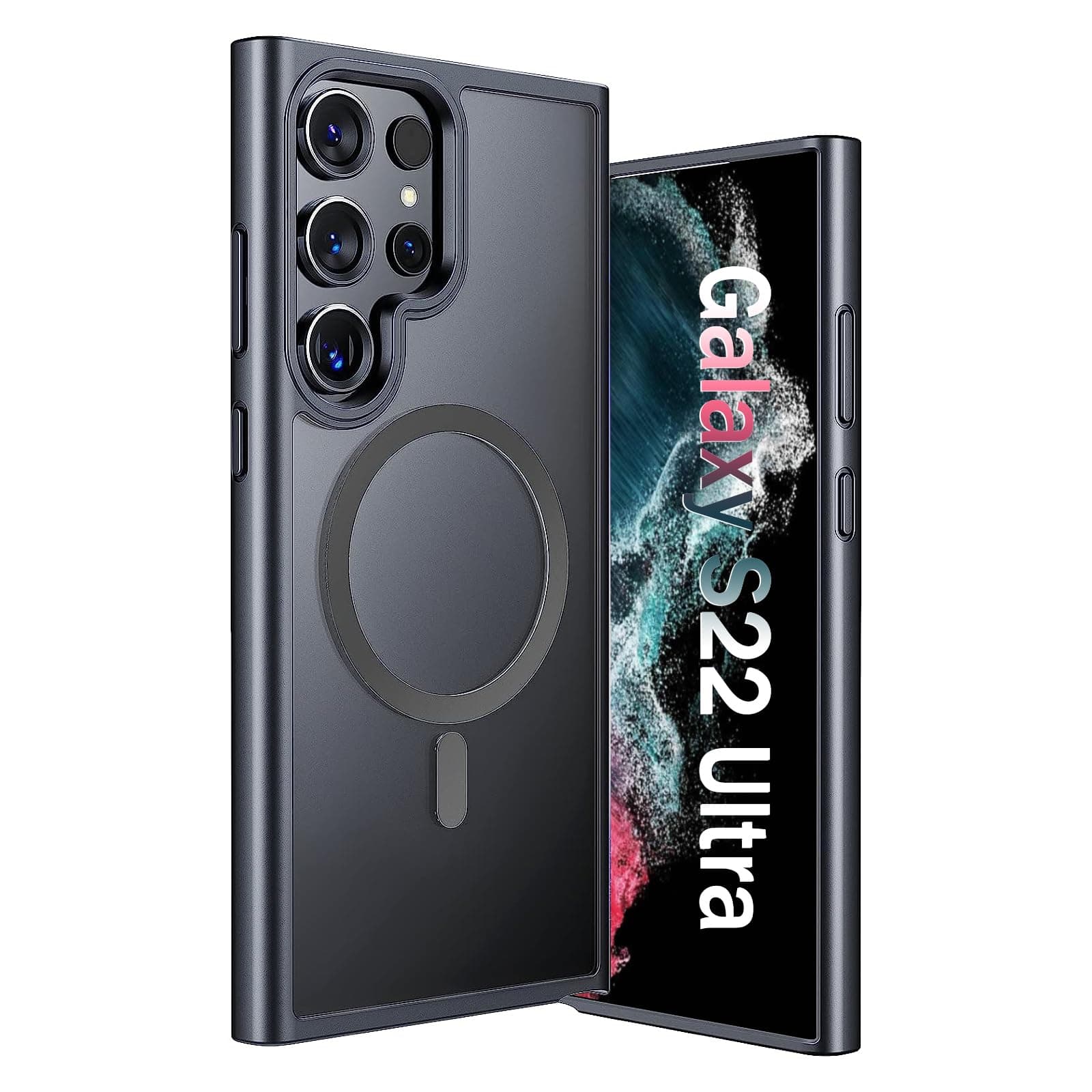 ANNGELAS for Samsung Galaxy S22 Ultra Mag-safe Case,Slim Shockproof Protective Cover with Magnetic,Frosted Hard Back Soft Silicone TPU Bumper Phone Case Compatible Galaxy S22 Ultra 6.8inch,Matte Black