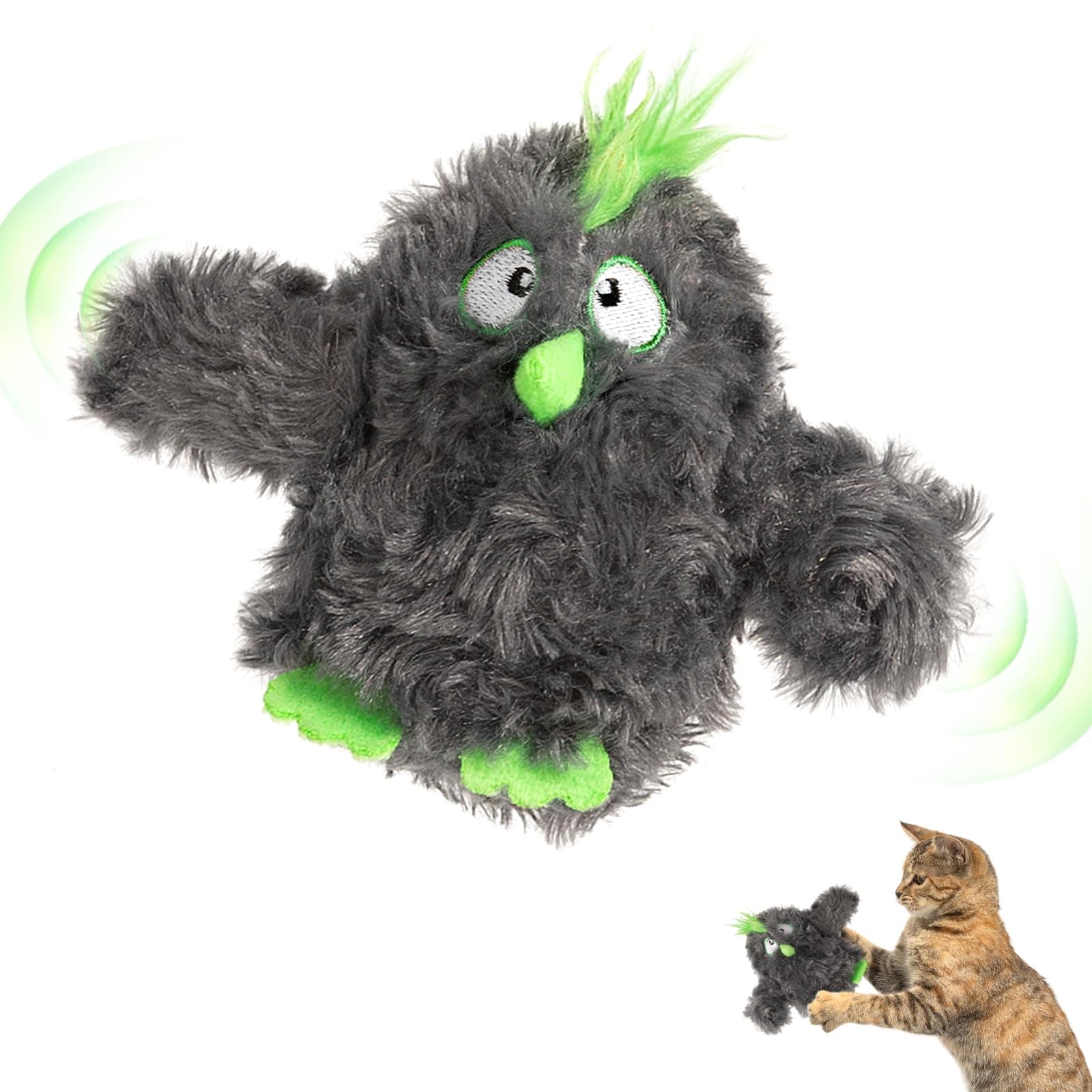Gardner Pet Cat Toys Flapping Bird (No Flying),Touch Activated with Realistic Flapping Wings and Chirping Bird,Hangable Kitten Interactive Toy,USB Rechargeable Indoor Kitty Exercise Toys,Grey