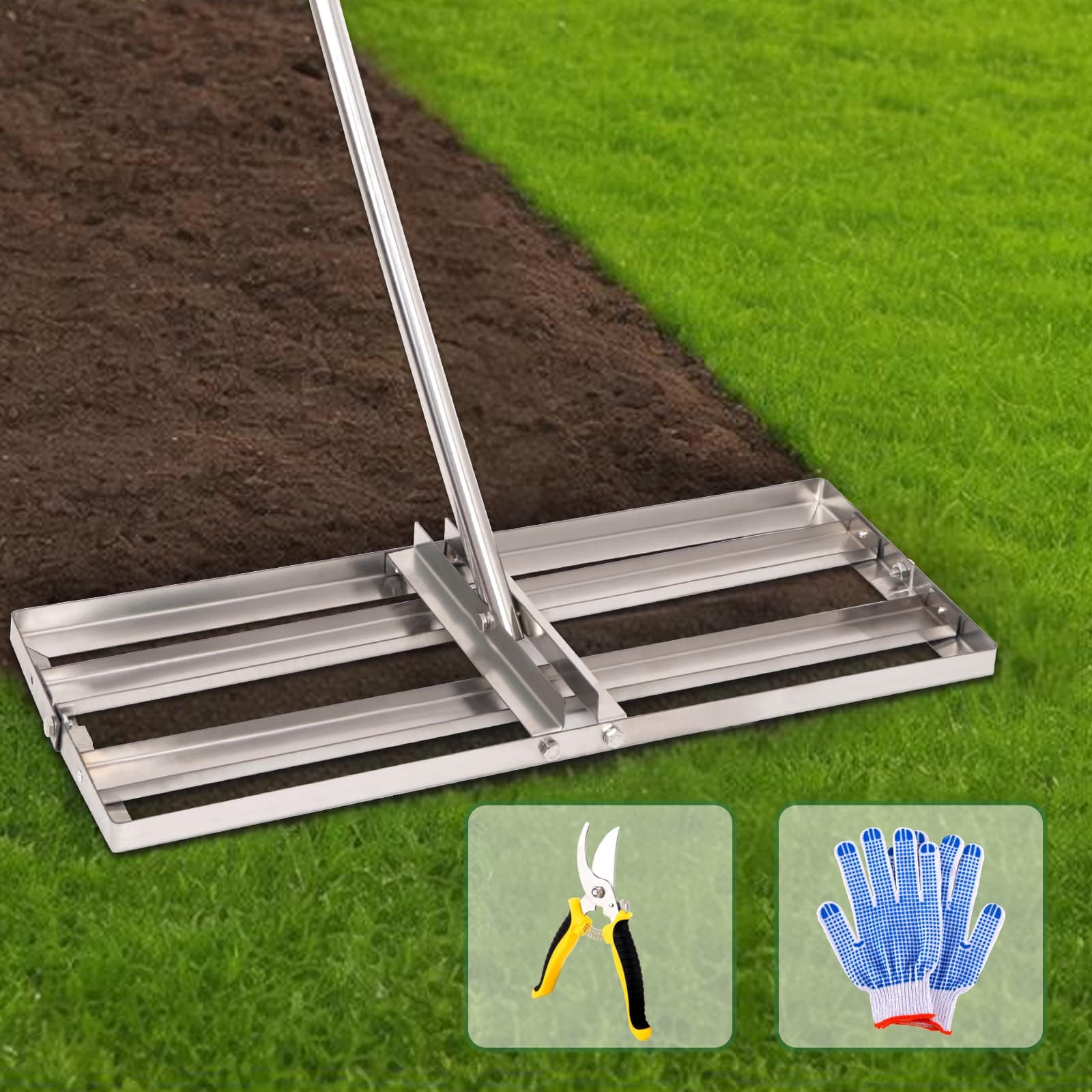 Lawn Leveling Rake - 30" x 10" Leveling Rake, Heavy Duty Turf Leveling Rake