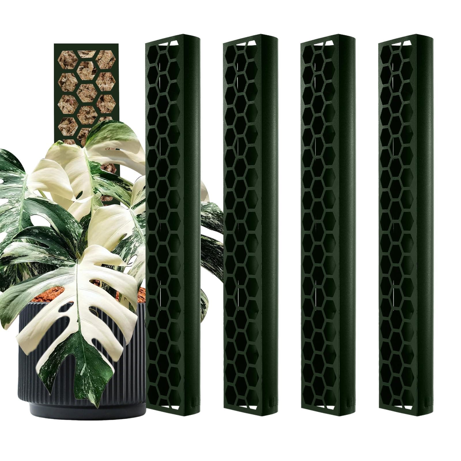 4 Pcs 17 Inch Plastic Moss Pole for Monstera, Designed Specifically for Climbing Plants, Stackable Plant Support for Plants, Forest Green