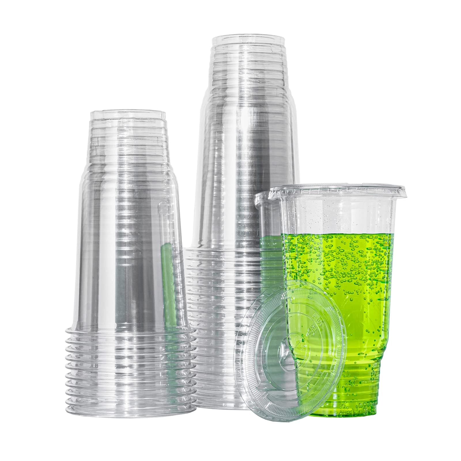 32 oz Plastic Cups with Lids,50 sets Oversized Disposable Clear Cups for Smoothie, Iced Coffee,Milkshake& Any Cold Drinks