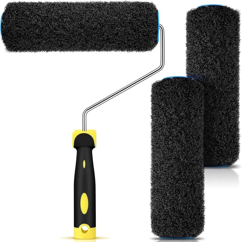 Lhnjimrsy 3pcs Drywall Compound Roller Cover with 1pc Paint Roller Frame, Drywall Texture Roller Brush for Putty, Texture Coating