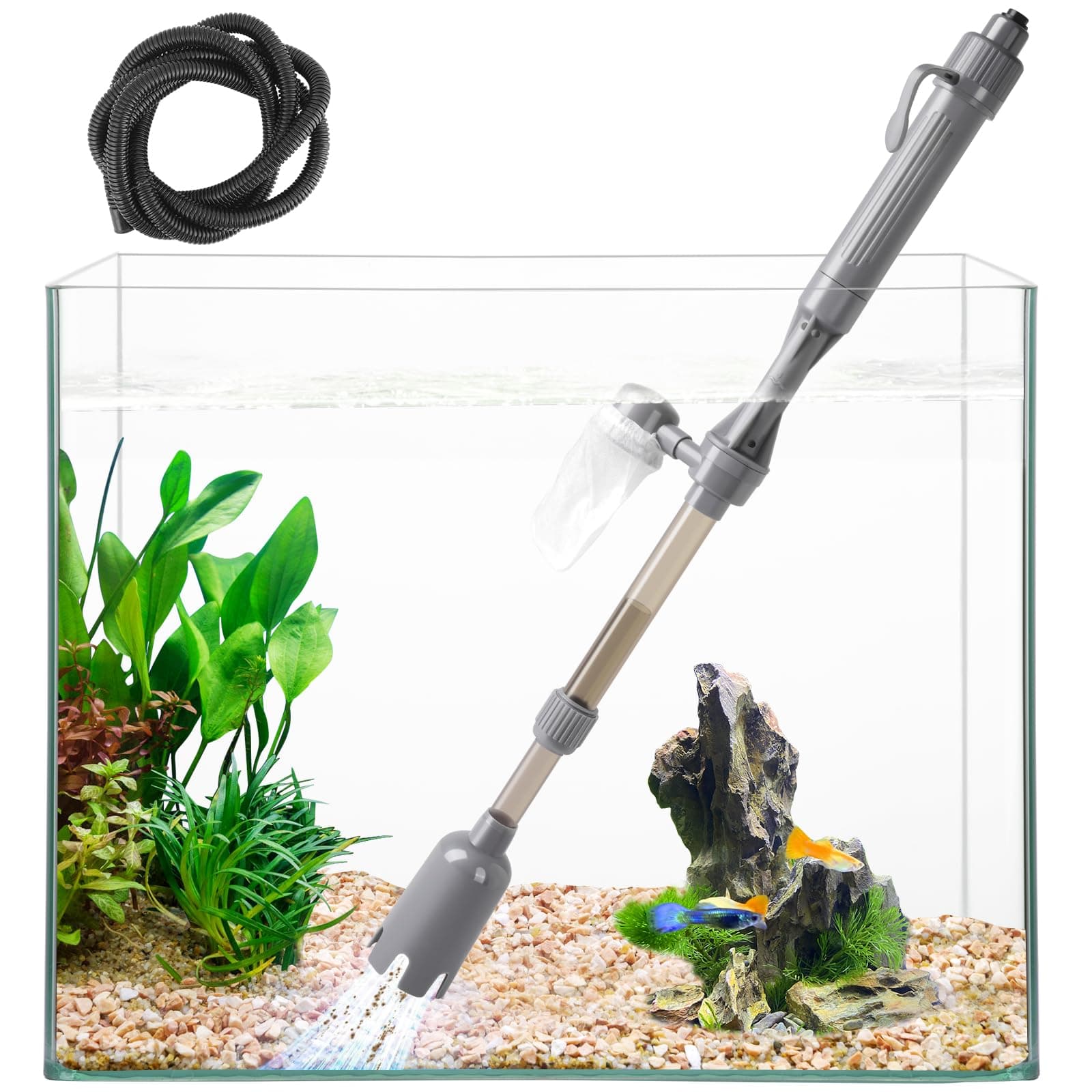 VILLNO Aquarium Vacuum Gravel Cleaner, Battery Fish Tank Water Changer, Removable Vacuum Sand Washer for Fish Tank Cleaning Water Changing Sand Washing, Suitable for Freshwater and Seawater
