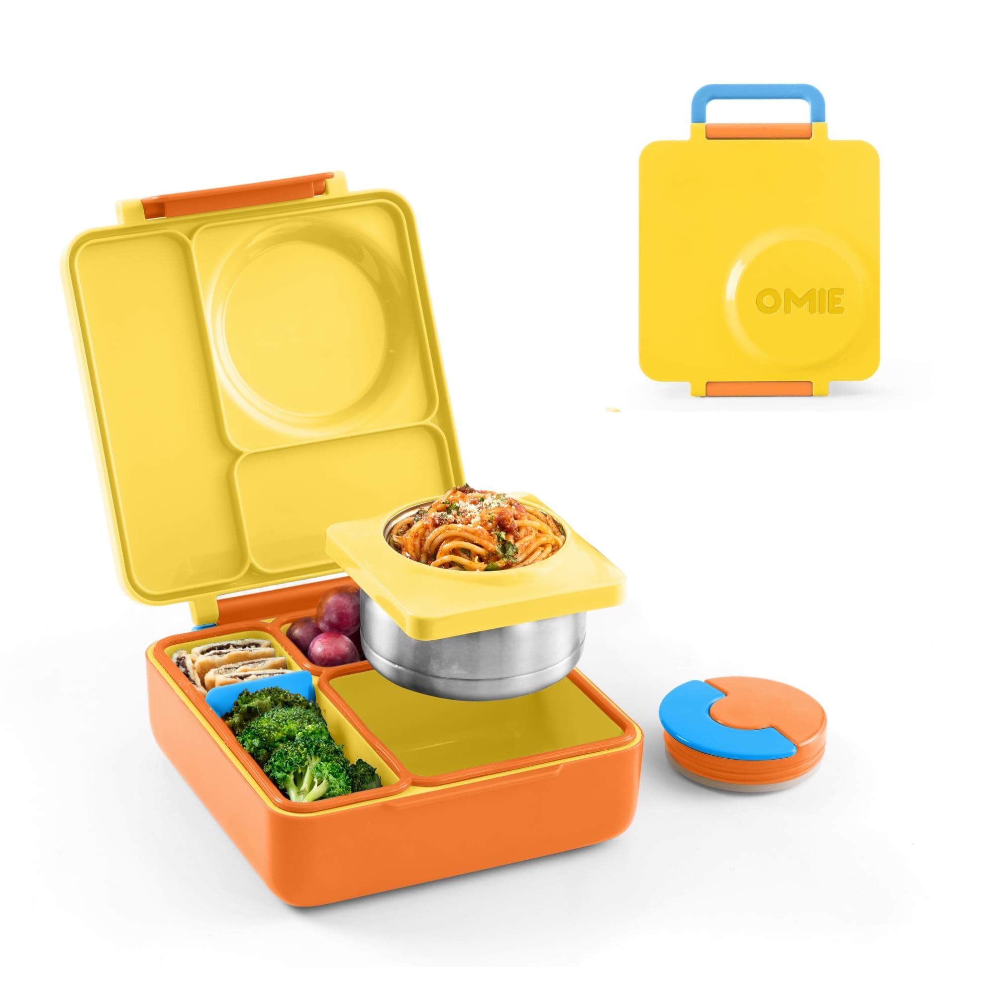 OmieBox Bento Box for Kids - Insulated Bento Lunch Box with Leak Proof Thermos Food Jar - 3 Compartments, Two Temperature Zones - (Sunshine) (Single)