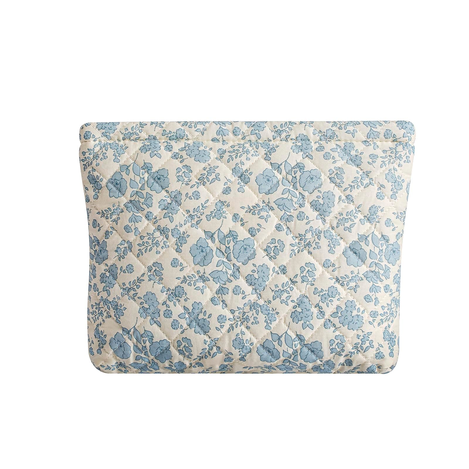 uekeboag Quilted Floral Cotton Makeup Pouch,Coquette Quilted Cosmetic Bag for Women and Girls, Aesthetic Organizer Bag, Flower Cute Travel Toiletry Bags, 16Light Blue