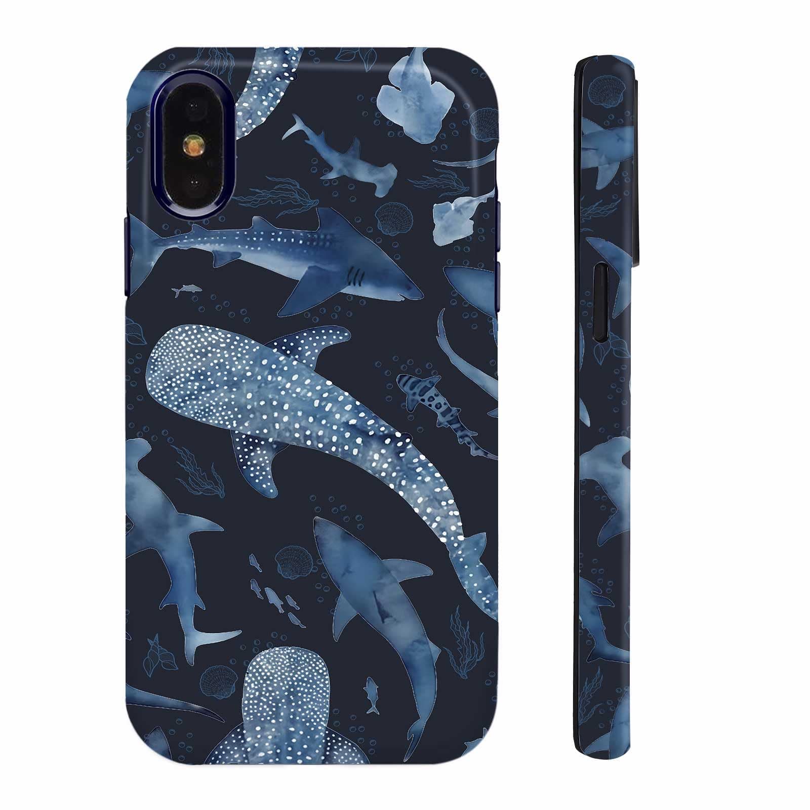 Axuimy Cute Dark Blue Shark Aesthetic Phone Case for iPhone Xs Max (6.5"), Shockproof Soft TPU & Hard PC Hybrid 2-Layer Protective Phone Cover for Kids Teen Girls Women