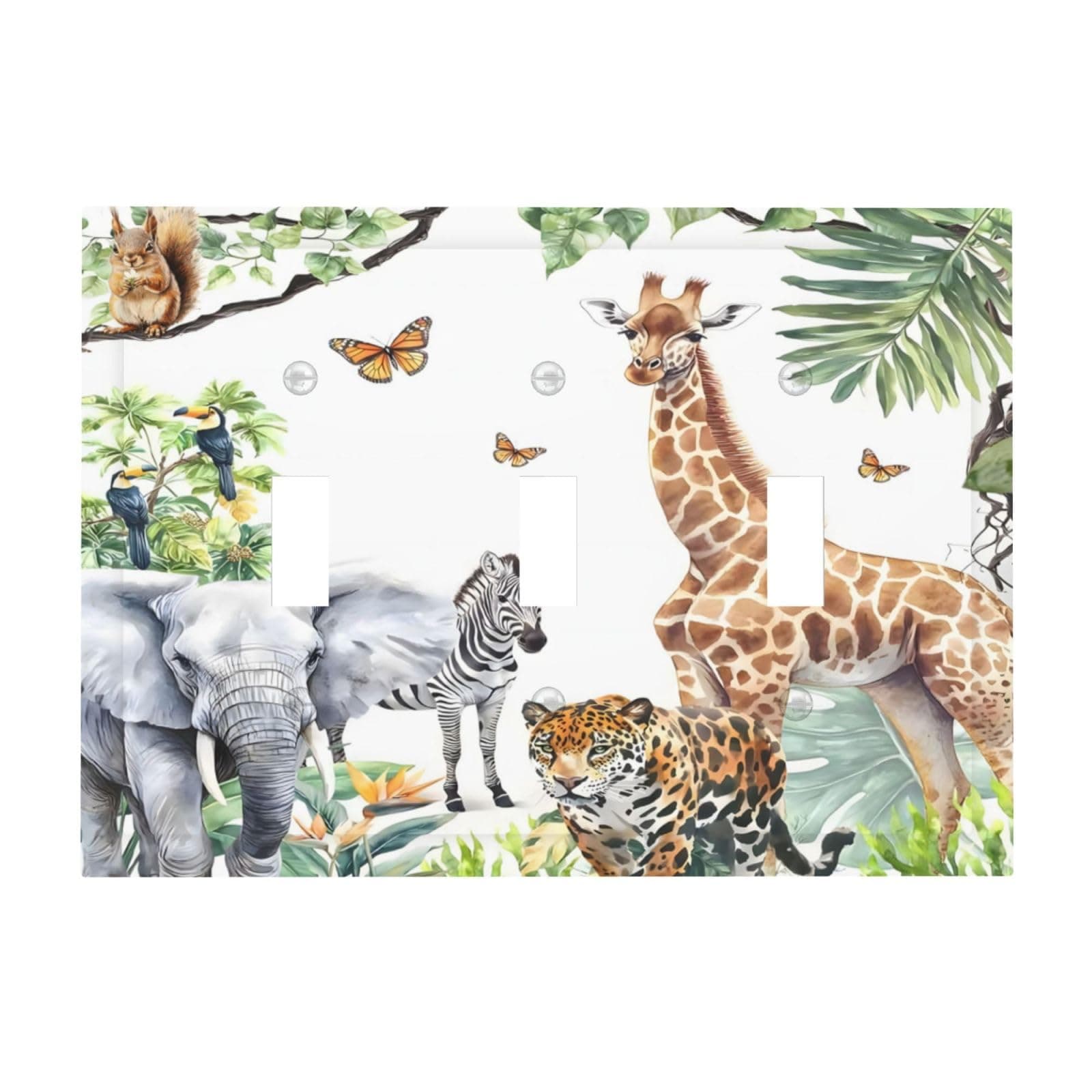 Elephant Giraffe Jungle Animals Leopard Zoo Decorative Switch Plates 3 Gang Wall Plate Triple Toggle Light Switch Cover Faceplate Electrical Wall Panels for Kids Room Nursery Decor