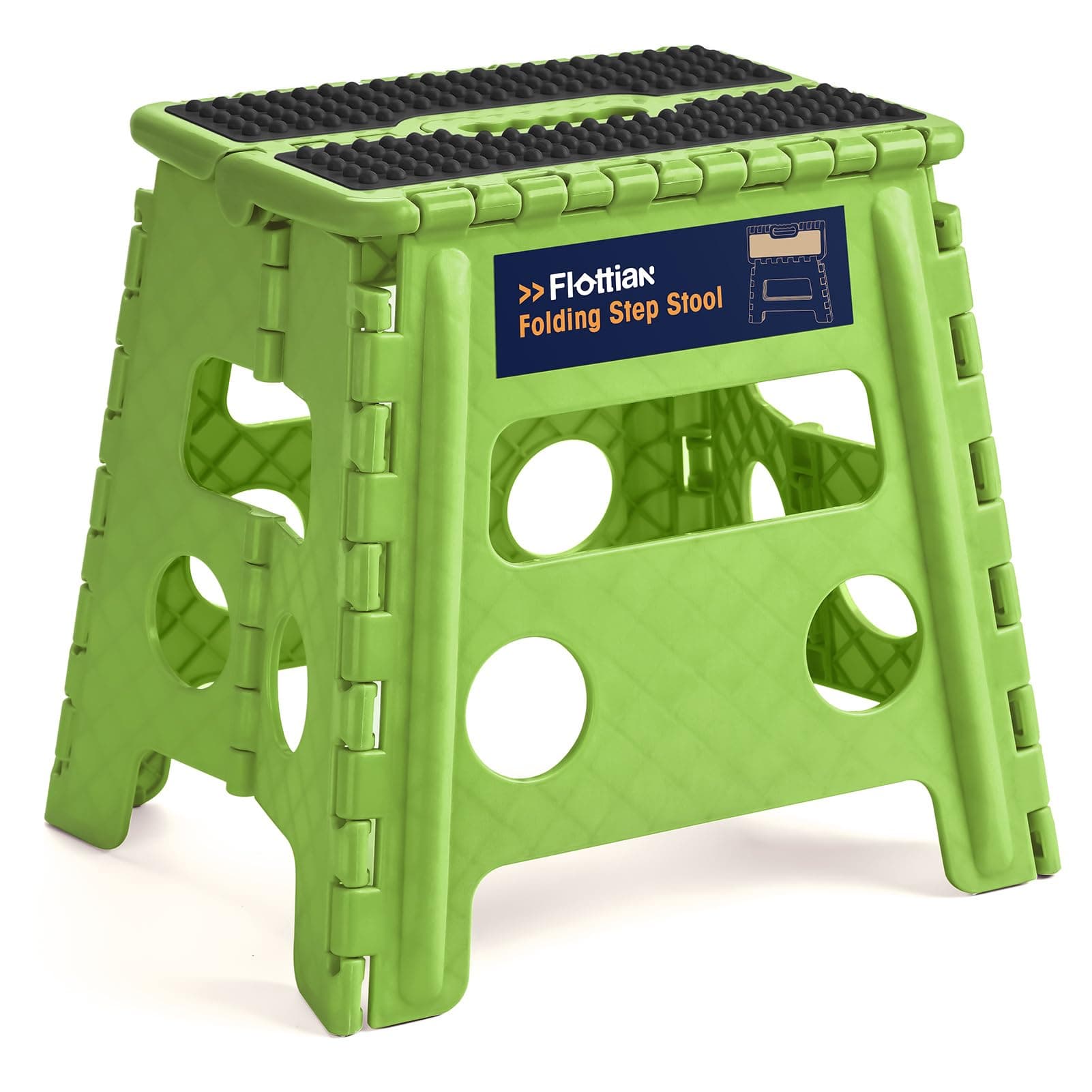 Flottian 13" Folding Step Stool for Adults and Kids Holds Up to 300 lbs,Non-Slip Folding Stools with Handle, Compact Plastic Foldable Step Stool for Bathroom,Bedroom, Kitchen,Grass Green,1PC