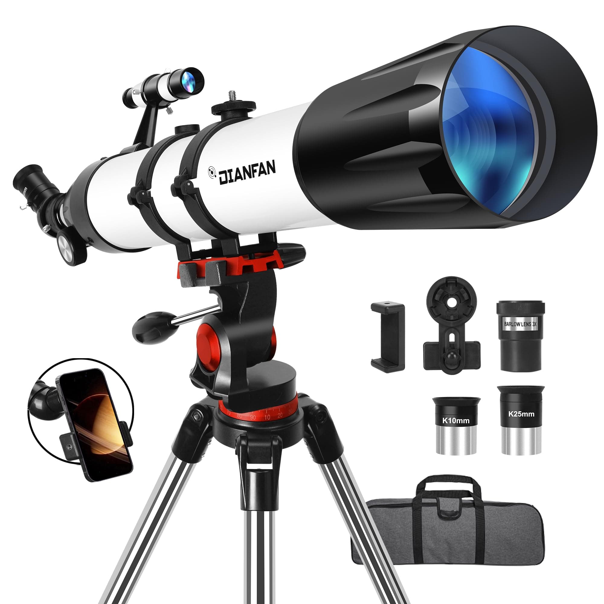Dianfan Telescope, 90mm Aperture 800mm Telescope for Adults High Powered, Portable Professional Astronomy Refractor Telescopes for Beginners, with Stainless Steel Tripod & Phone Adapter, Carry Bag