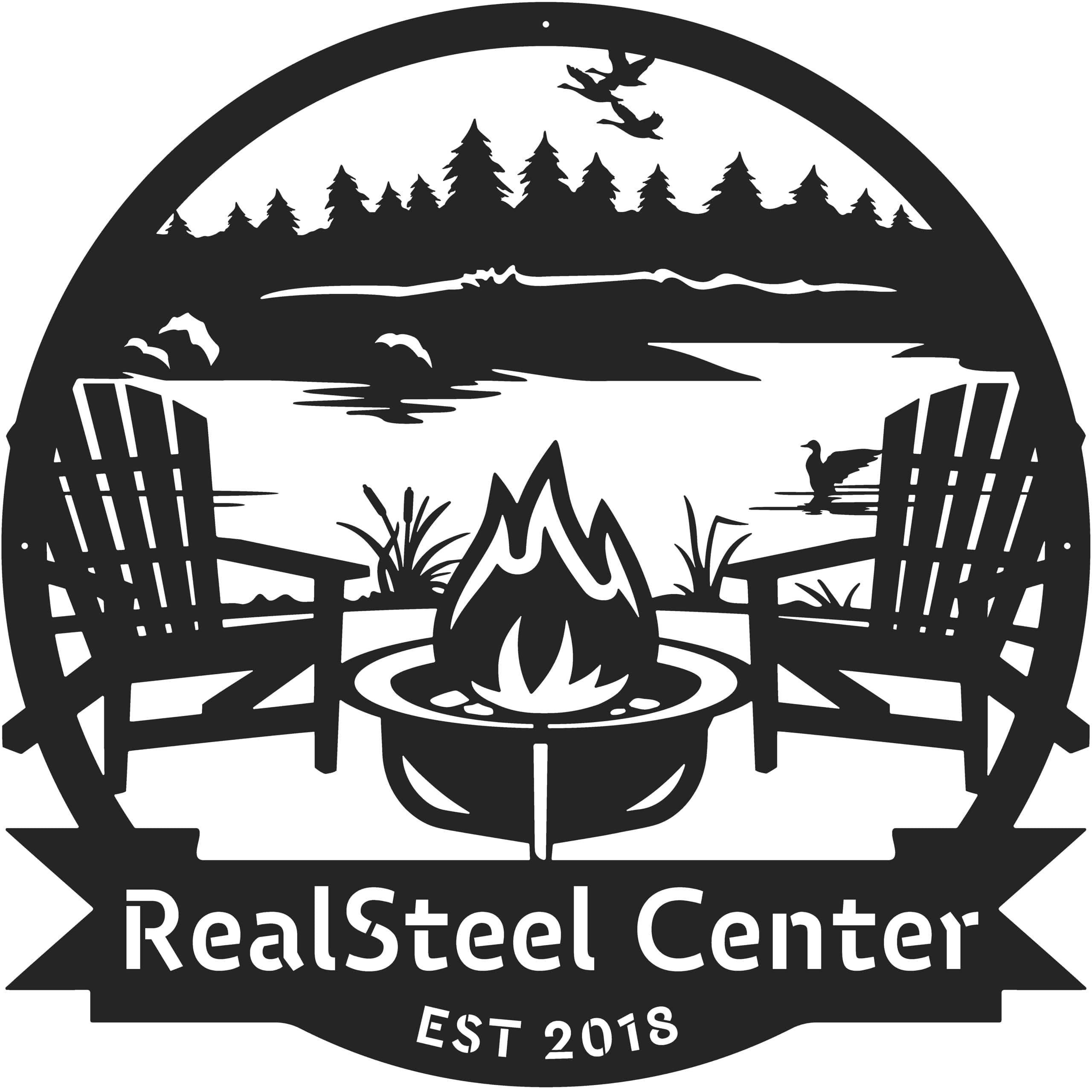 RealSteel Lake Campfire Monogram, Metal Sign Décor, Custom Home & Wall Decoration, Personalized Sign, Outdoor Campsite, for Backyards, Deer Leases, Campgrounds, and Fire Pit (36", Textured Silver)
