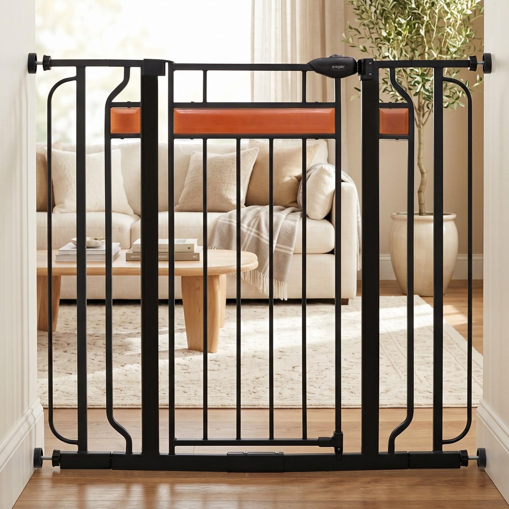 Regalo Home Accents Extra Tall and Wide Walk Thru Baby Gate, 4-Inch Extension Kit, 4 Pack of Pressure Mount Kit
