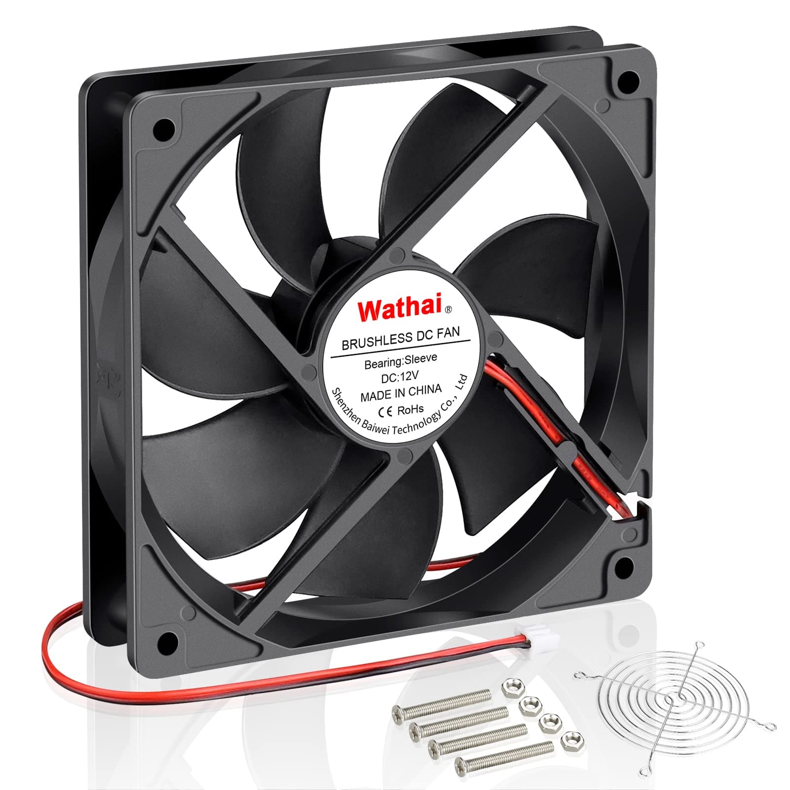 Wathai 120mm 12V 0.45A 2Pin DC Brushless Cooling Fan - 120x120x25mm - 105CFM - 3000RPM - PC Case Fan - Desktop Compatible